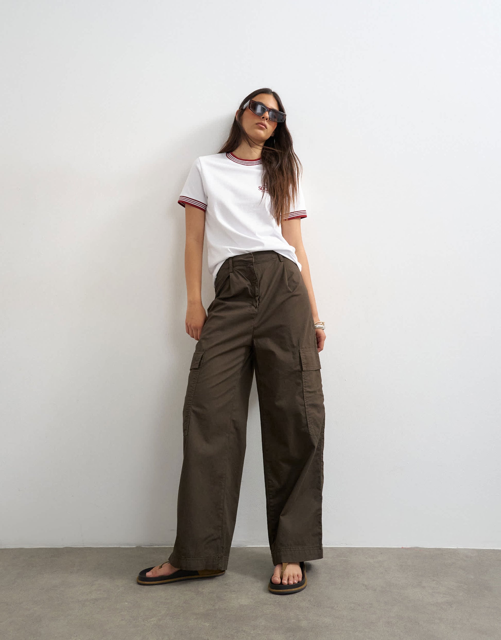 Topshop high rise barrel leg trousers with pleat in brown