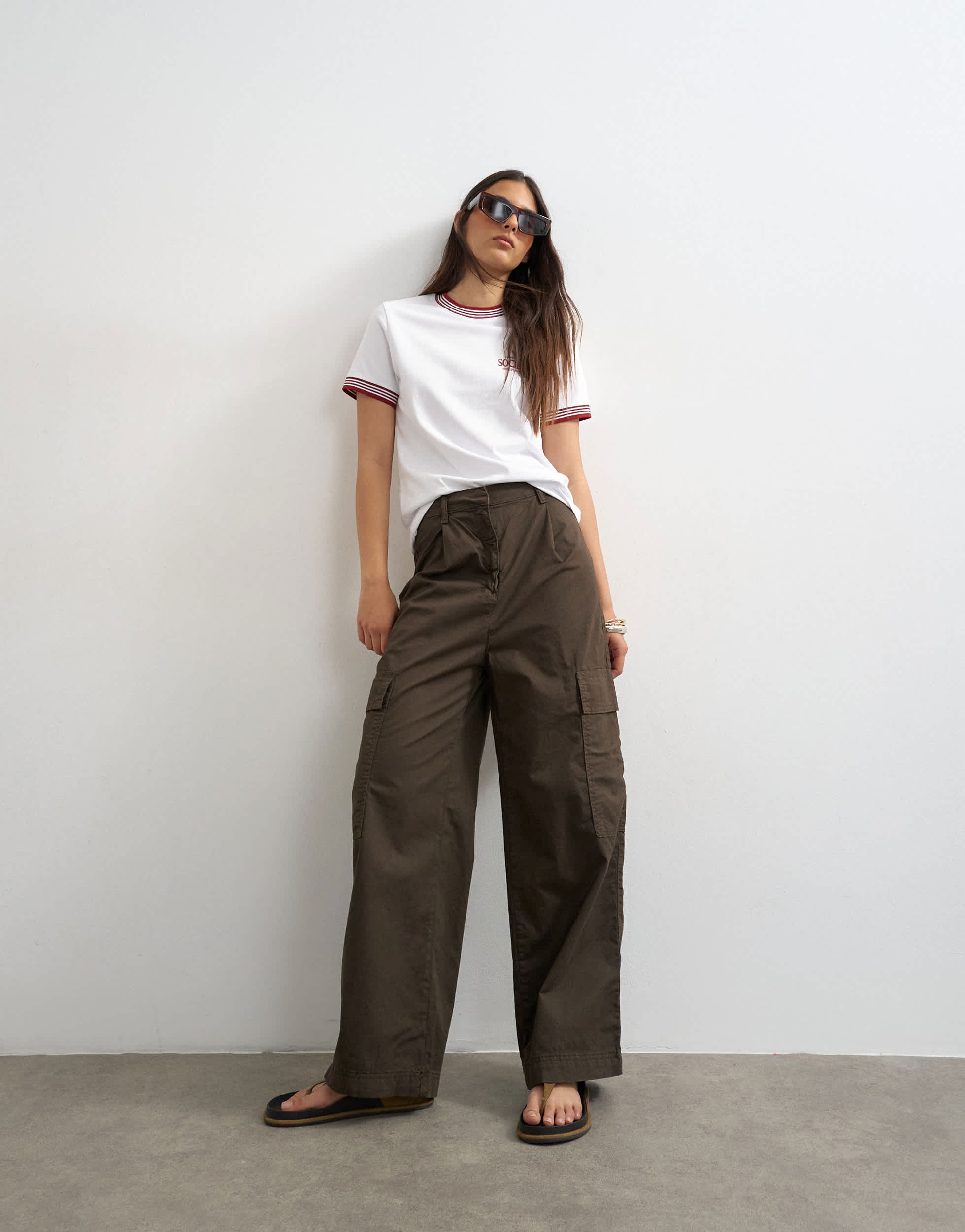 Topshop high rise barrel leg trousers with pleat in brown