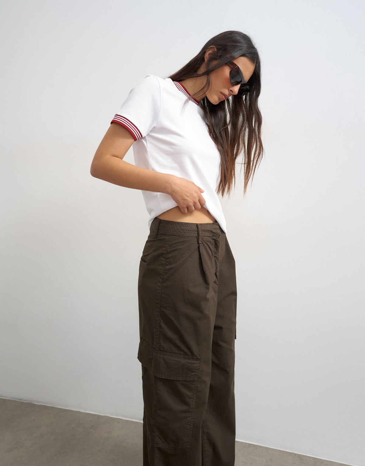 Topshop high rise barrel leg trousers with pleat in brown