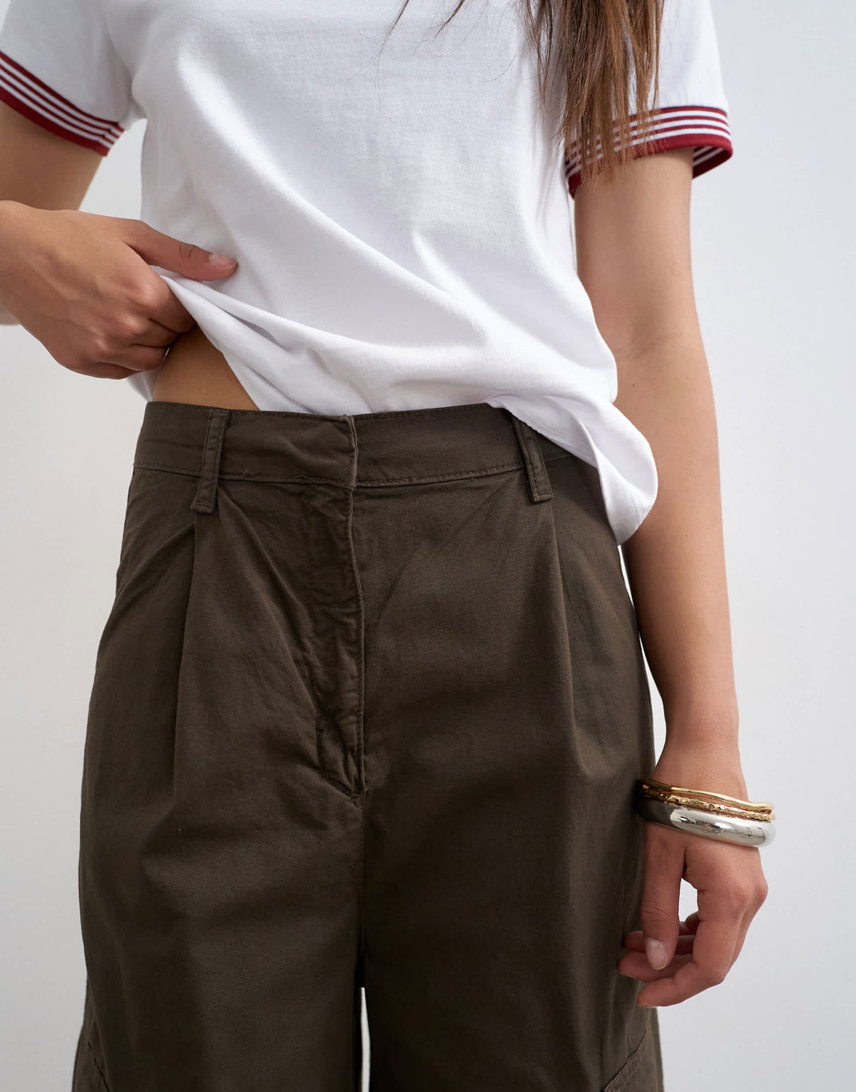 Topshop high rise barrel leg trousers with pleat in brown