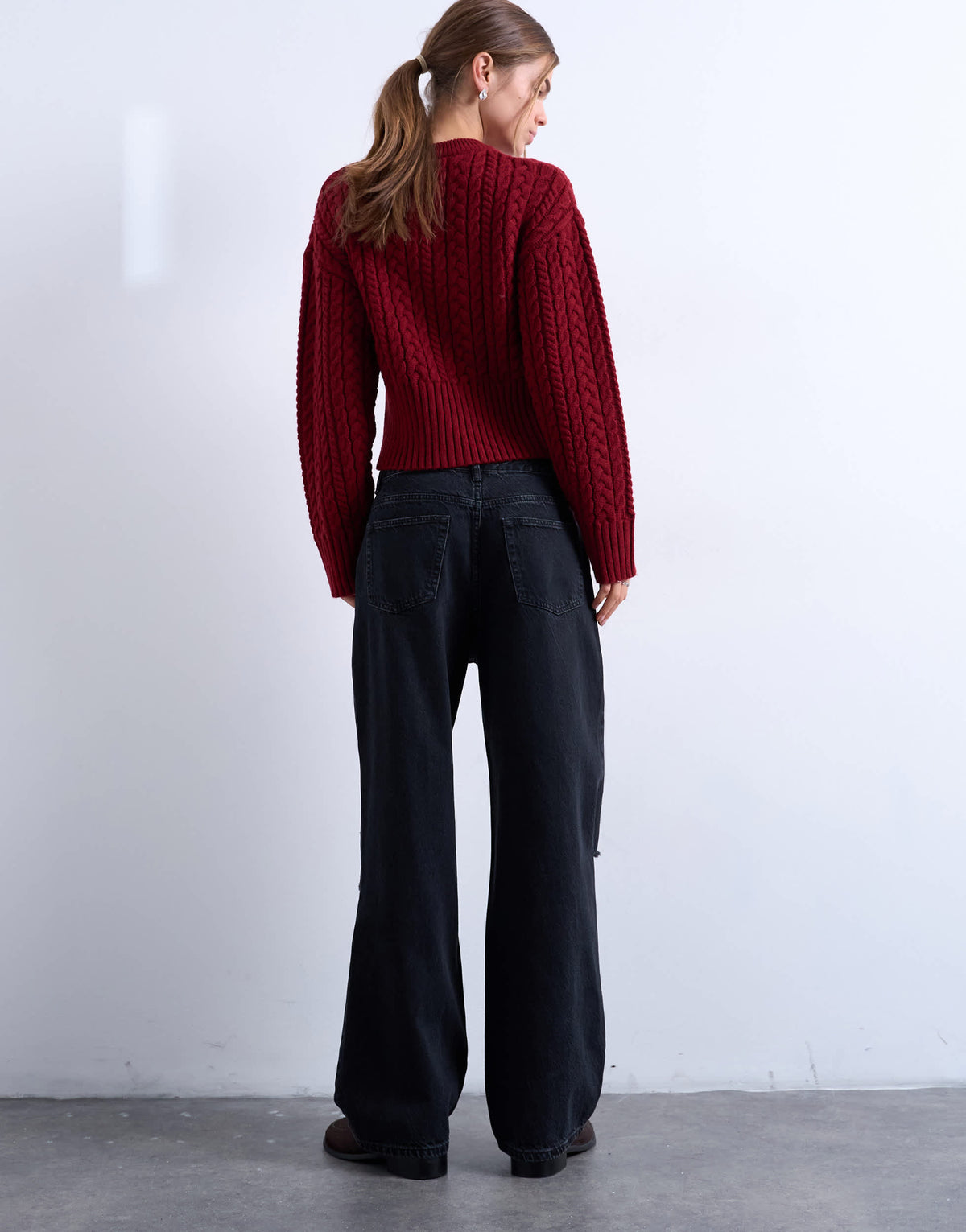 Topshop Column mid rise jean with rip in washed black