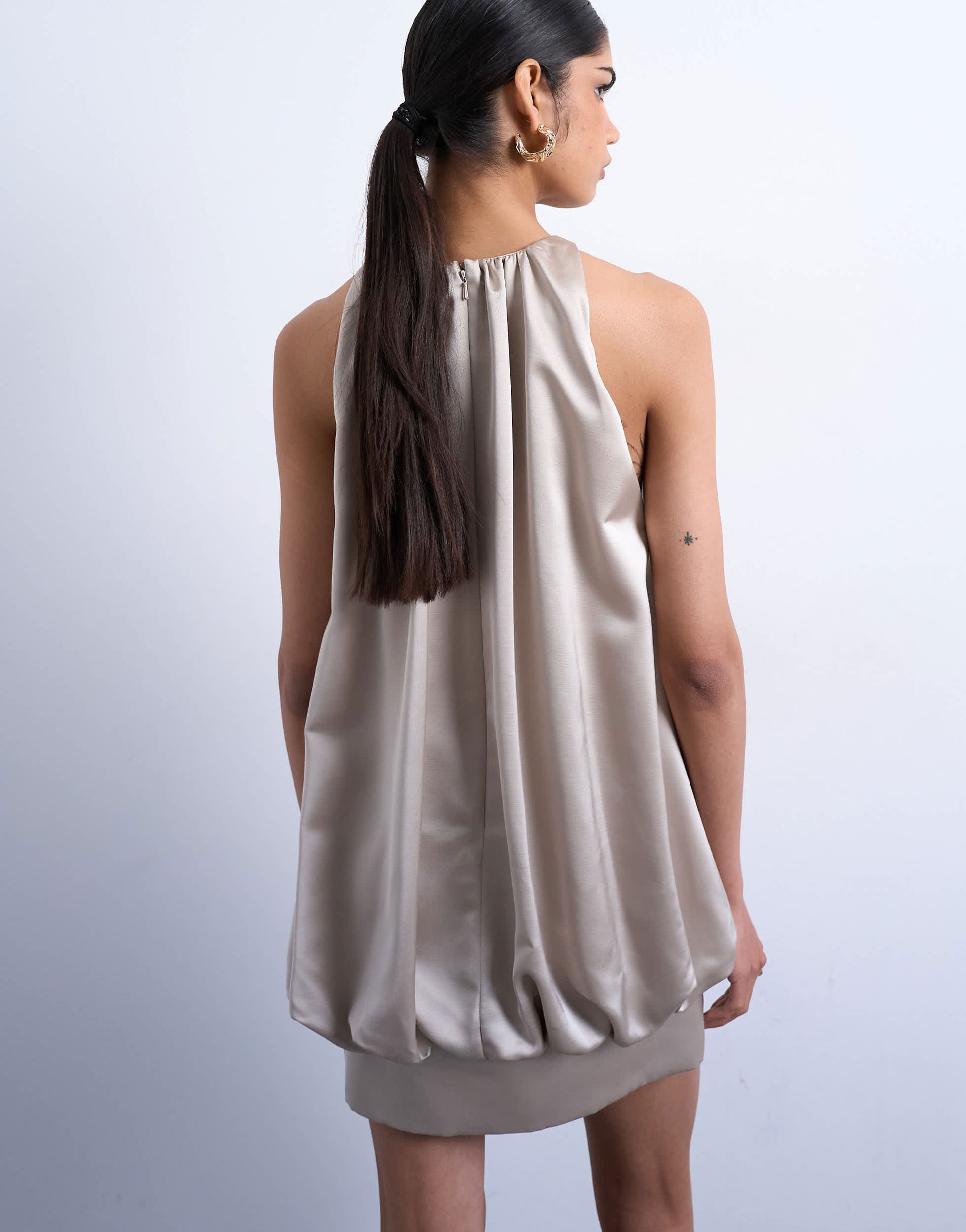 Topshop bubble hem mini dress in oyster satin twill