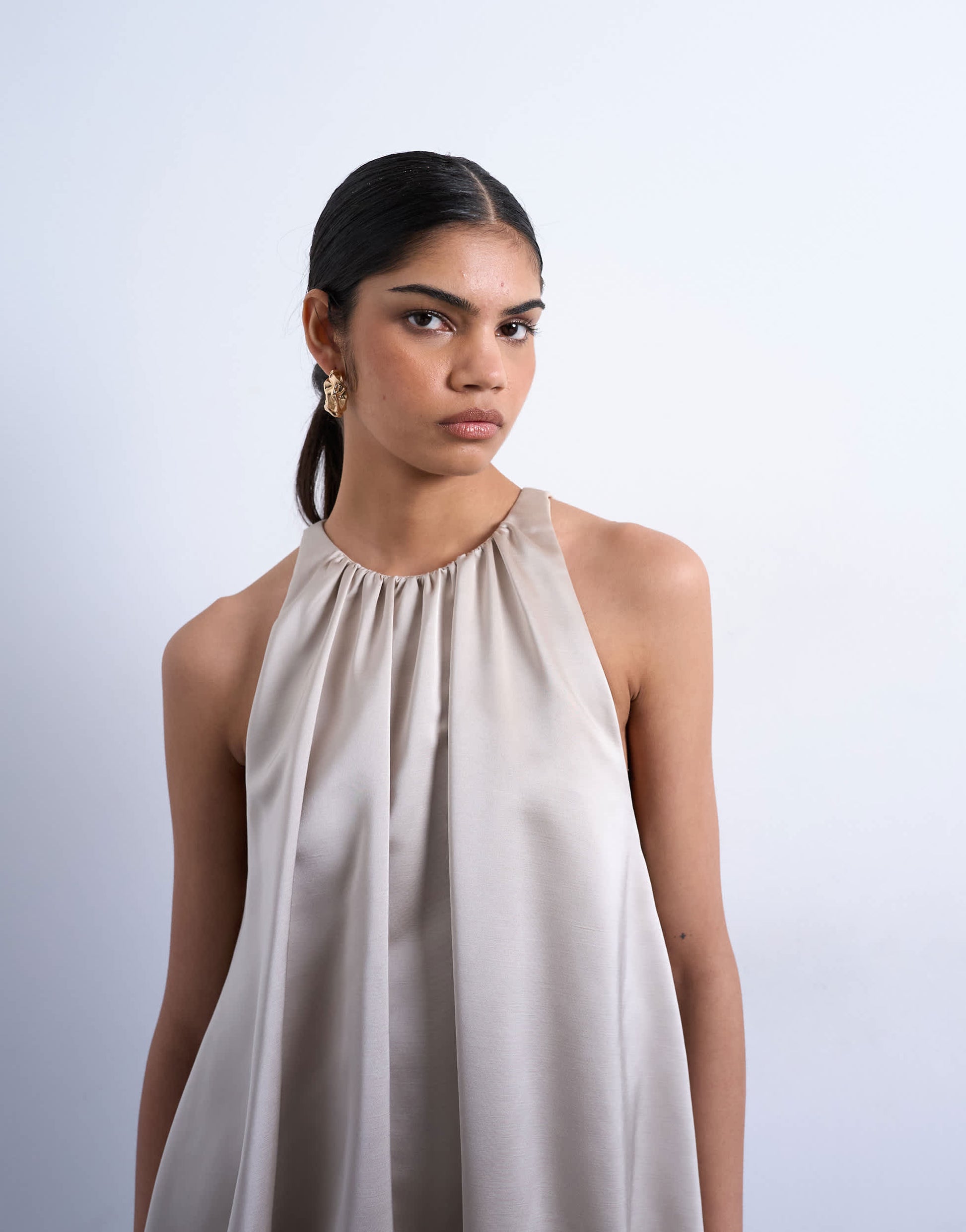Topshop bubble hem mini dress in oyster satin twill