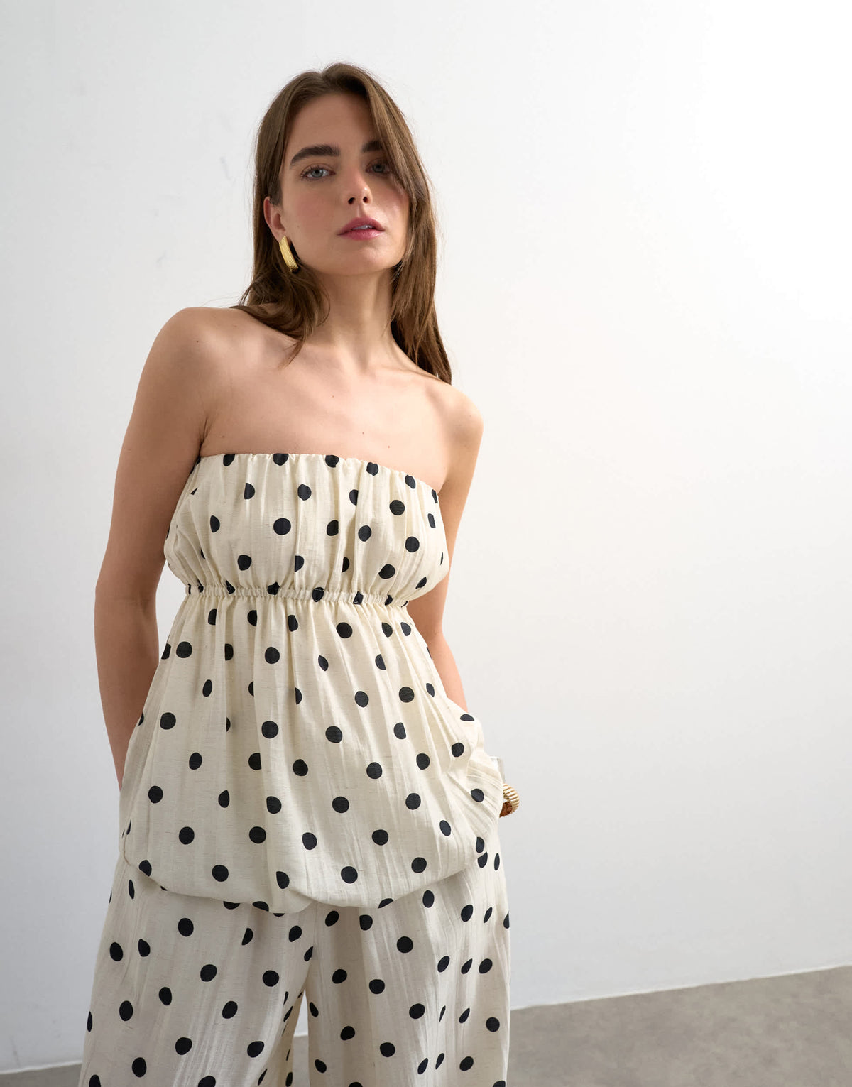 Topshop bubble hem linen bandeau top in spot