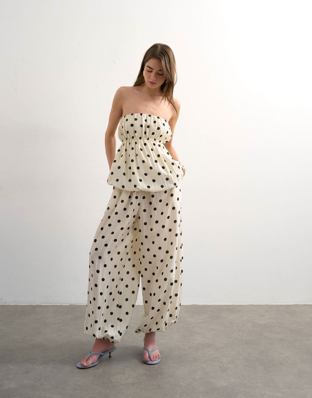 Topshop bubble hem linen bandeau top in spot
