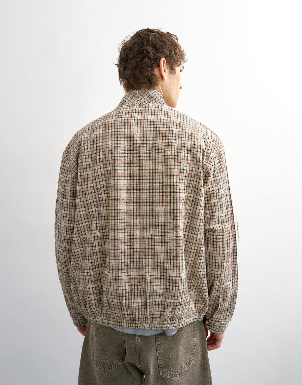 Topman textured check Harrington in brown