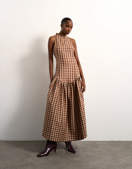 Tolu Coker x Topshop check open back midi dress in brown check