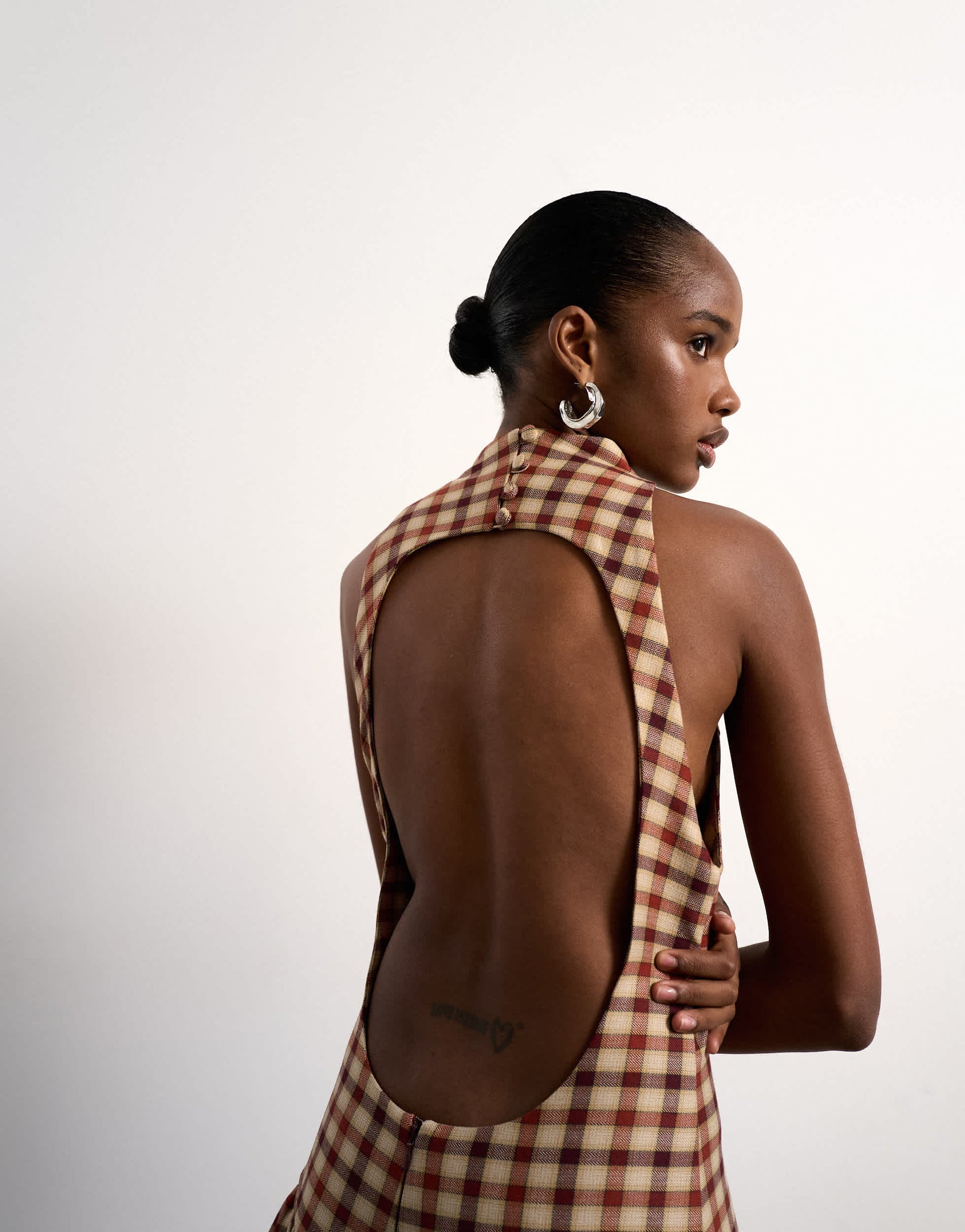 Tolu Coker x Topshop check open back midi dress in brown check