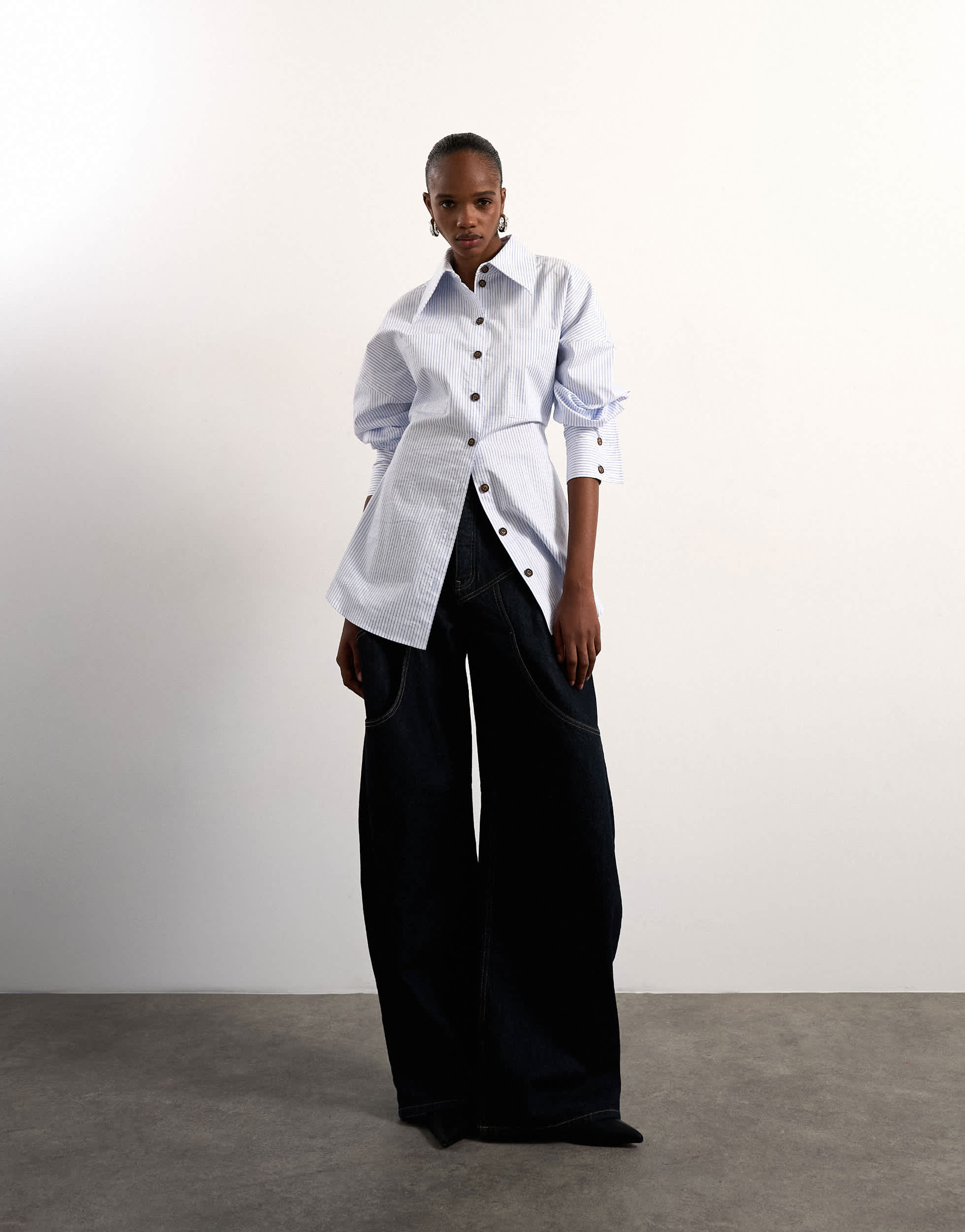 Tolu Coker x Topshop stripe long sleeve shirt in blue stripe