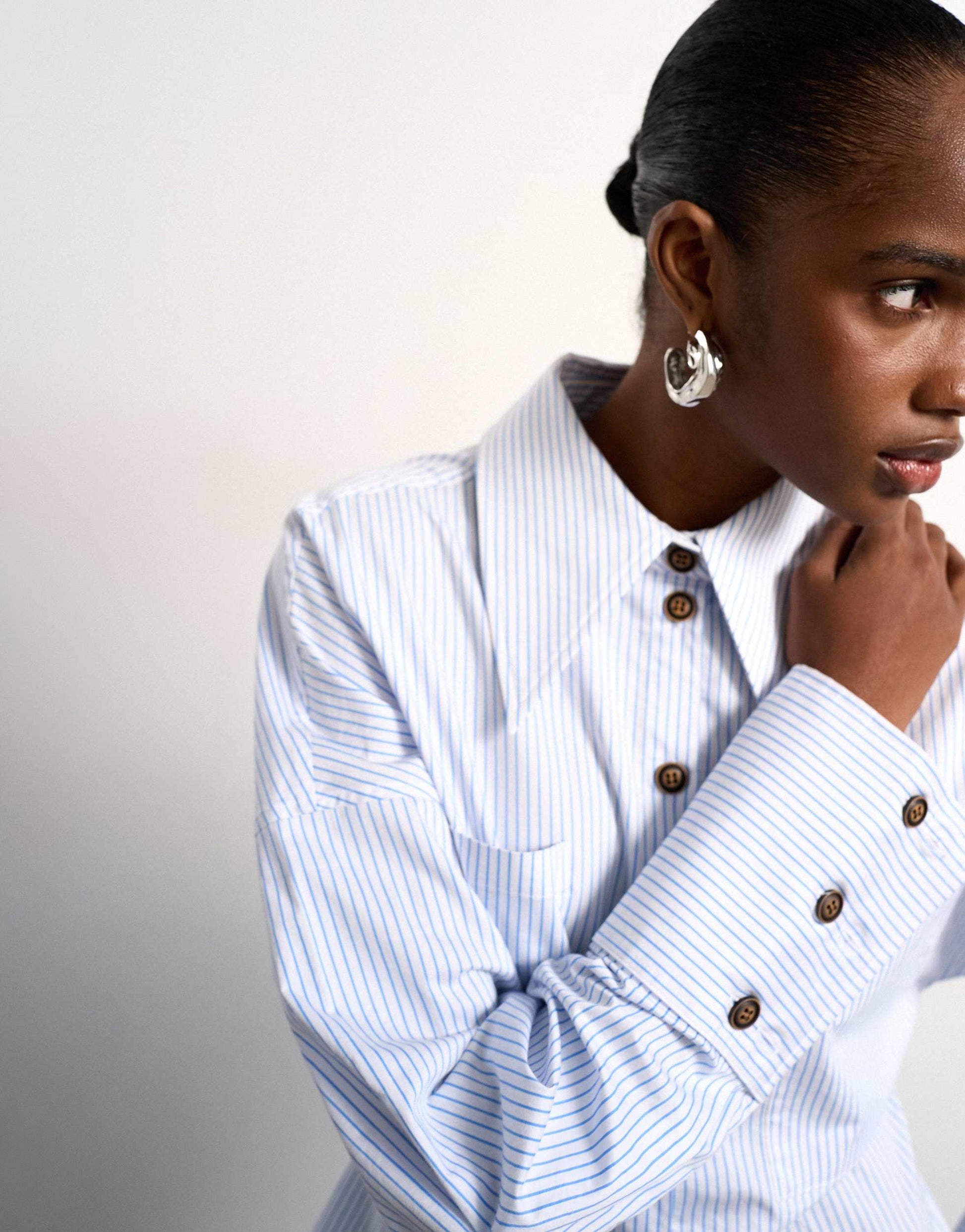 Tolu Coker x Topshop stripe long sleeve shirt in blue stripe