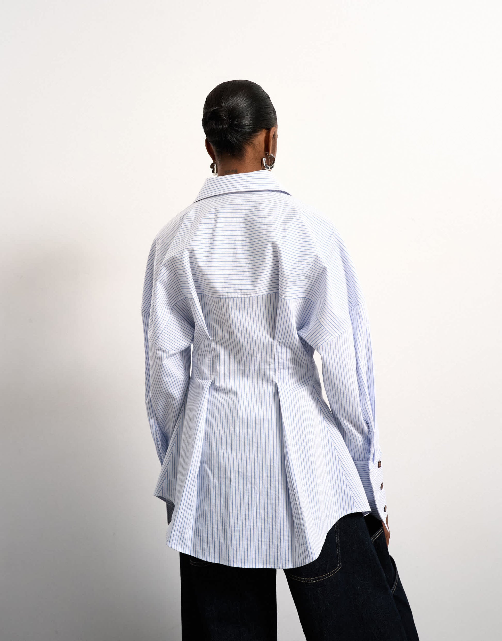 Tolu Coker x Topshop stripe long sleeve shirt in blue stripe