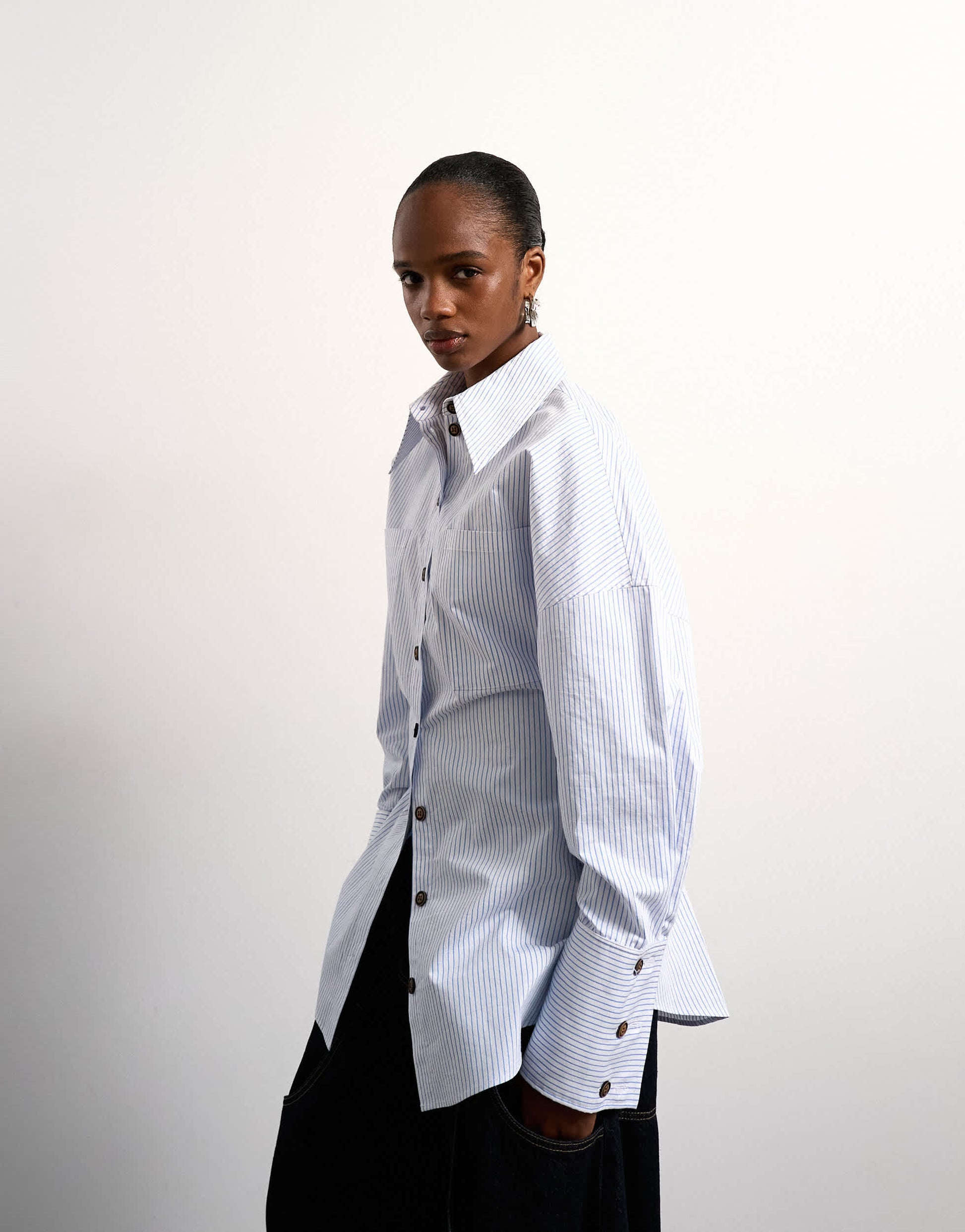 Tolu Coker x Topshop stripe long sleeve shirt in blue stripe