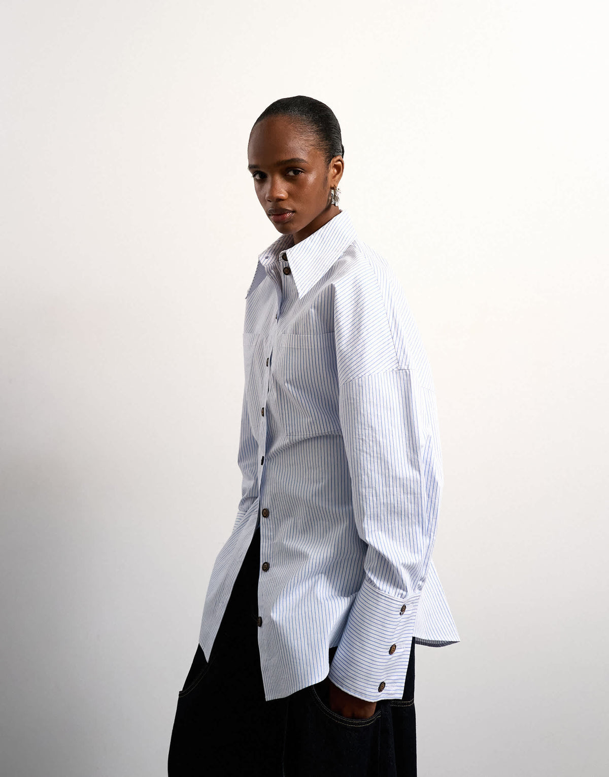 Tolu Coker x Topshop stripe long sleeve shirt in blue stripe