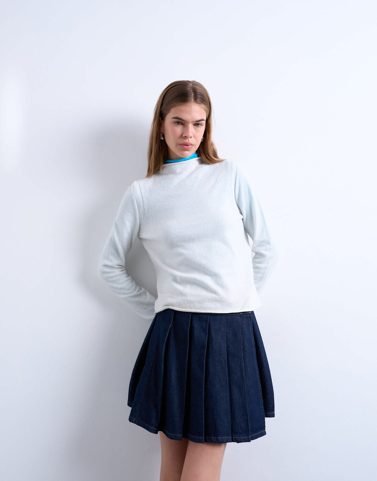Topshop denim pleated wrap mini skirt in indigo