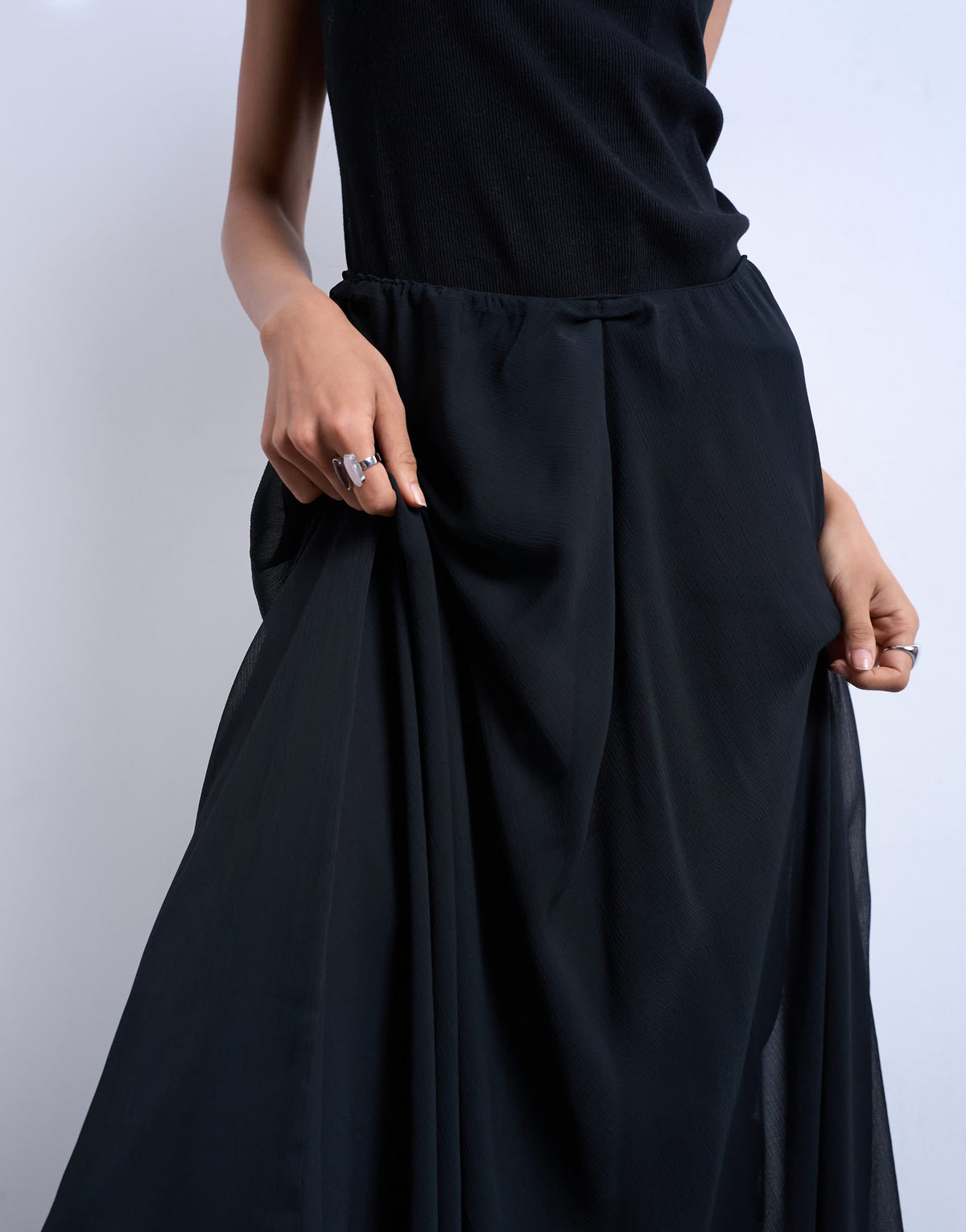 Topshop chiffon seam detail circle maxi skirt in black