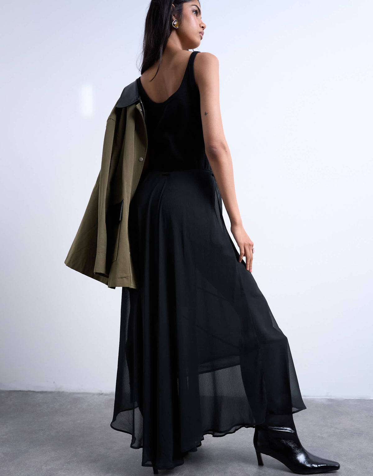 Topshop chiffon seam detail circle maxi skirt in black