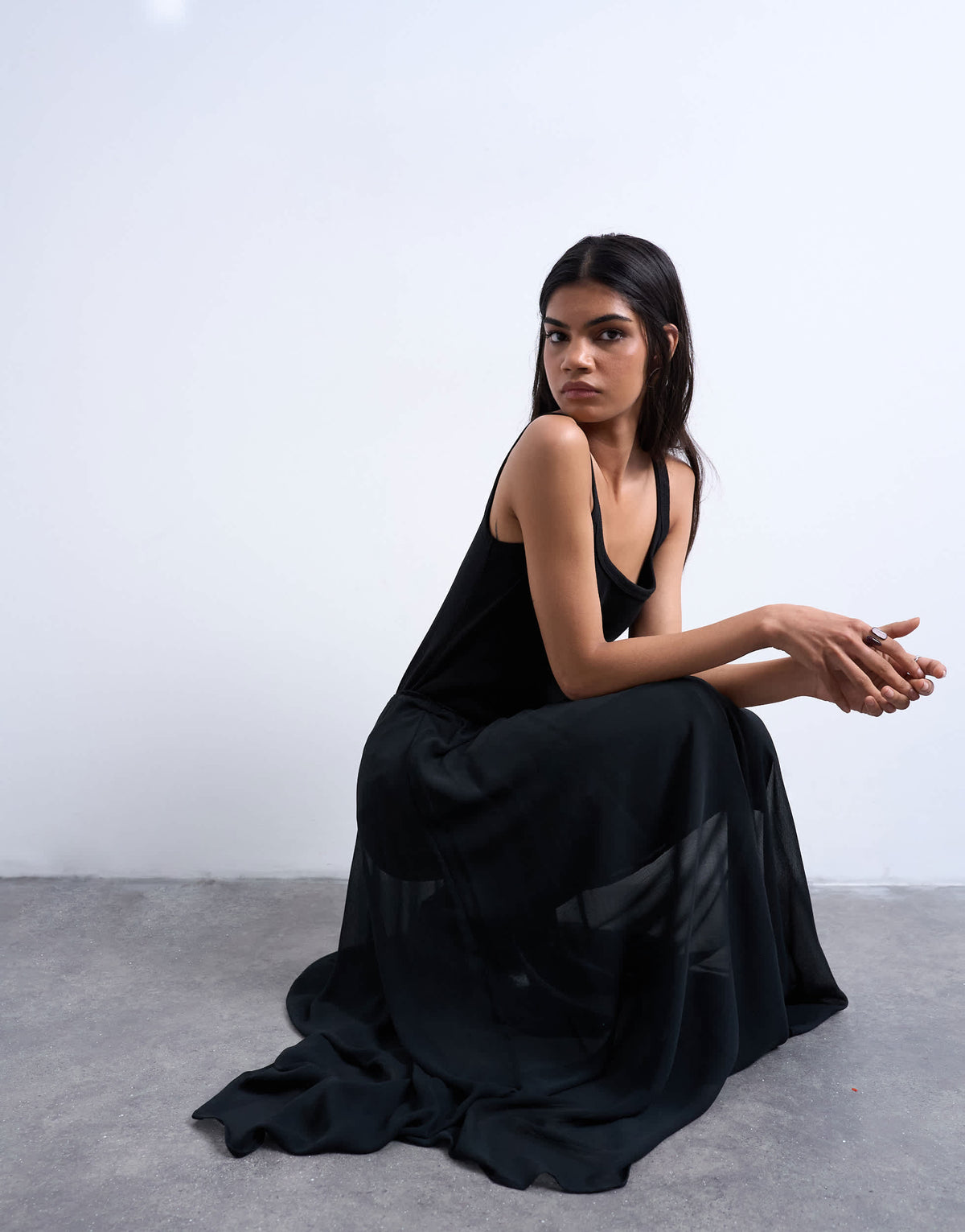 Topshop chiffon seam detail circle maxi skirt in black