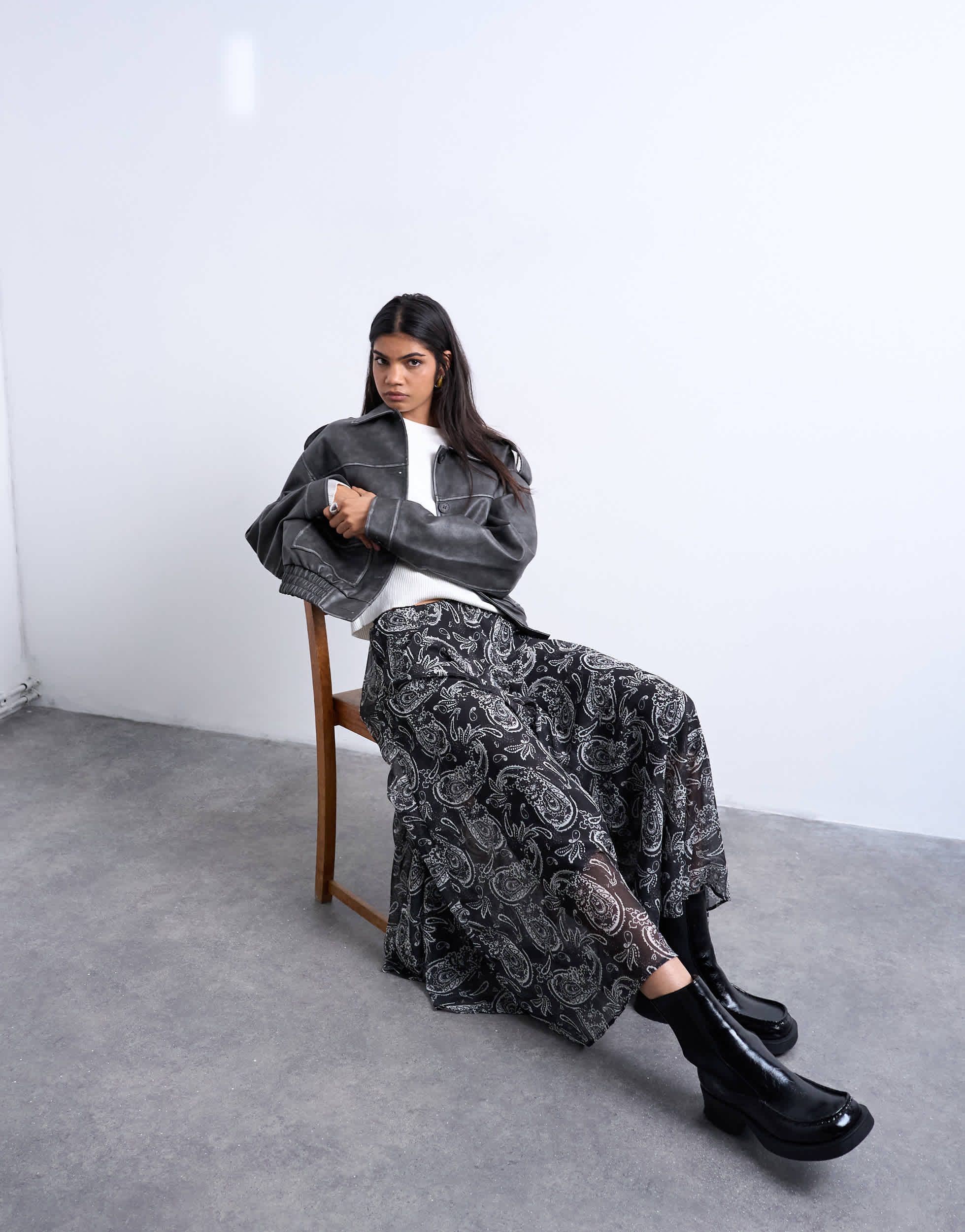 Topshop chiffon seam detail circle maxi skirt in paisley print