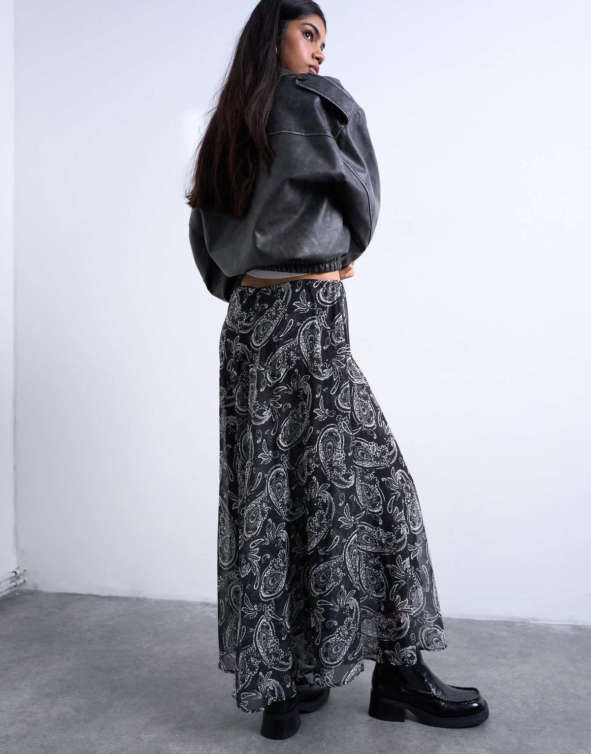 Topshop chiffon seam detail circle maxi skirt in paisley print