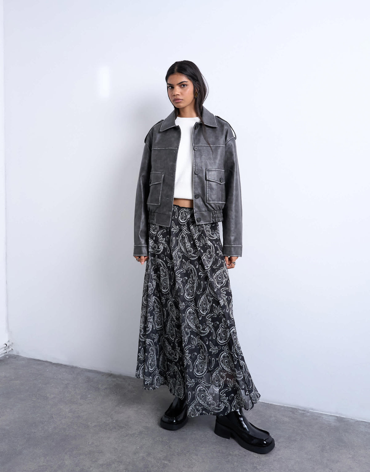 Topshop chiffon seam detail circle maxi skirt in paisley print