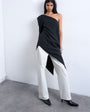 Topshop cupro asymmetric top with shoulder pads in black