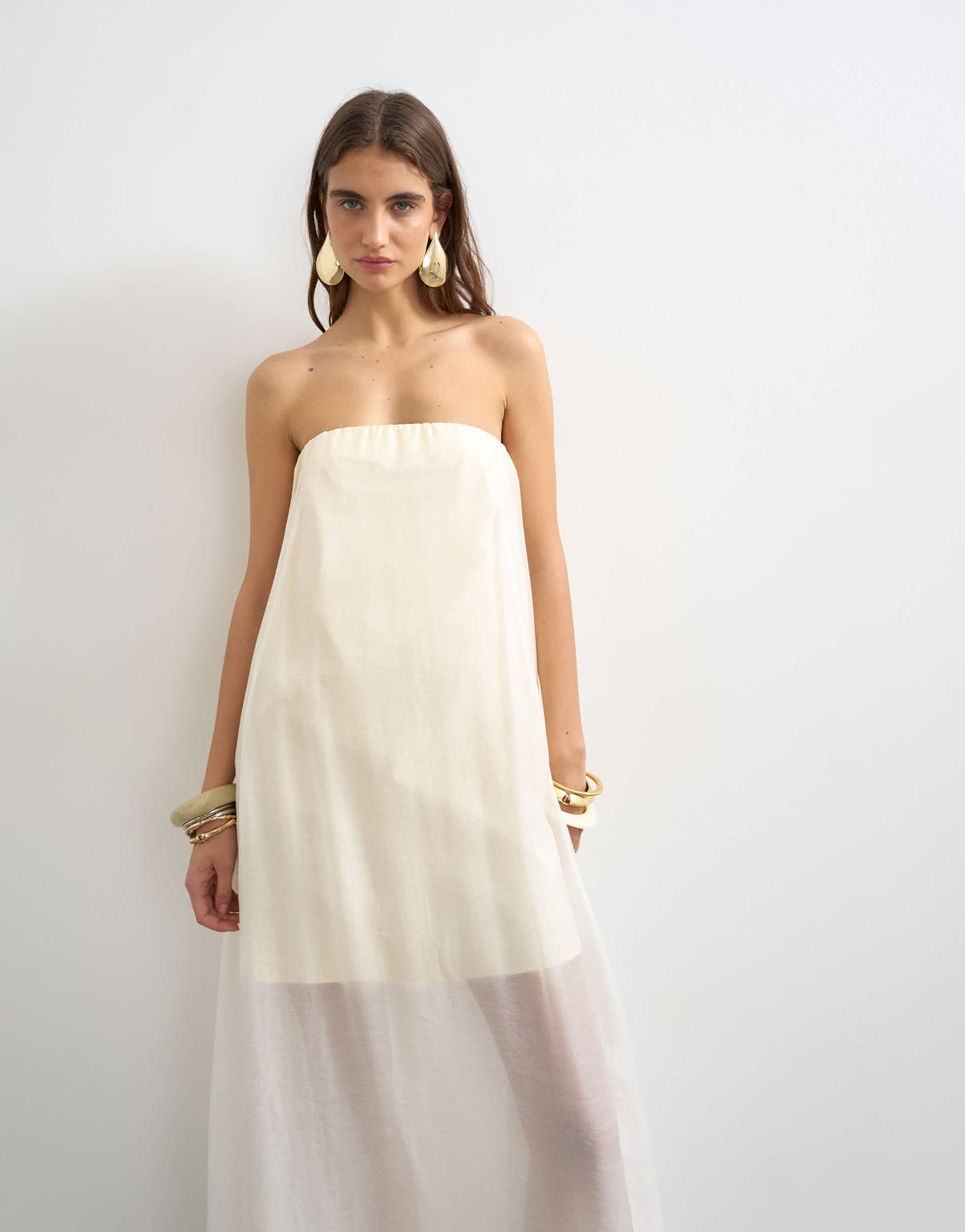 Topshop organza layered bandeau maxi dress in buttermilk