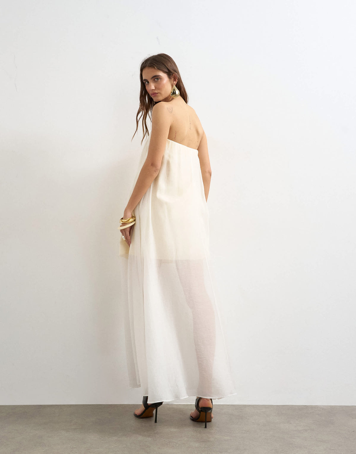 Topshop organza layered bandeau maxi dress in buttermilk