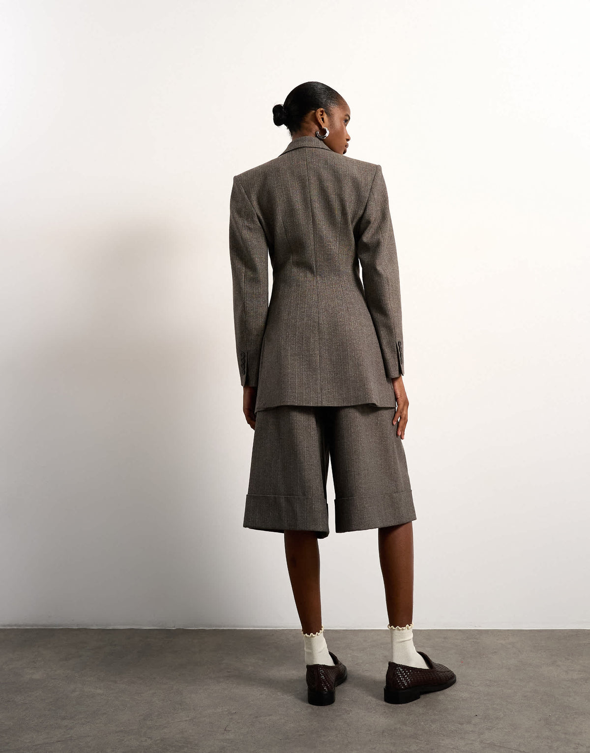 Tolu Coker x Topshop tailored longline short in taupe