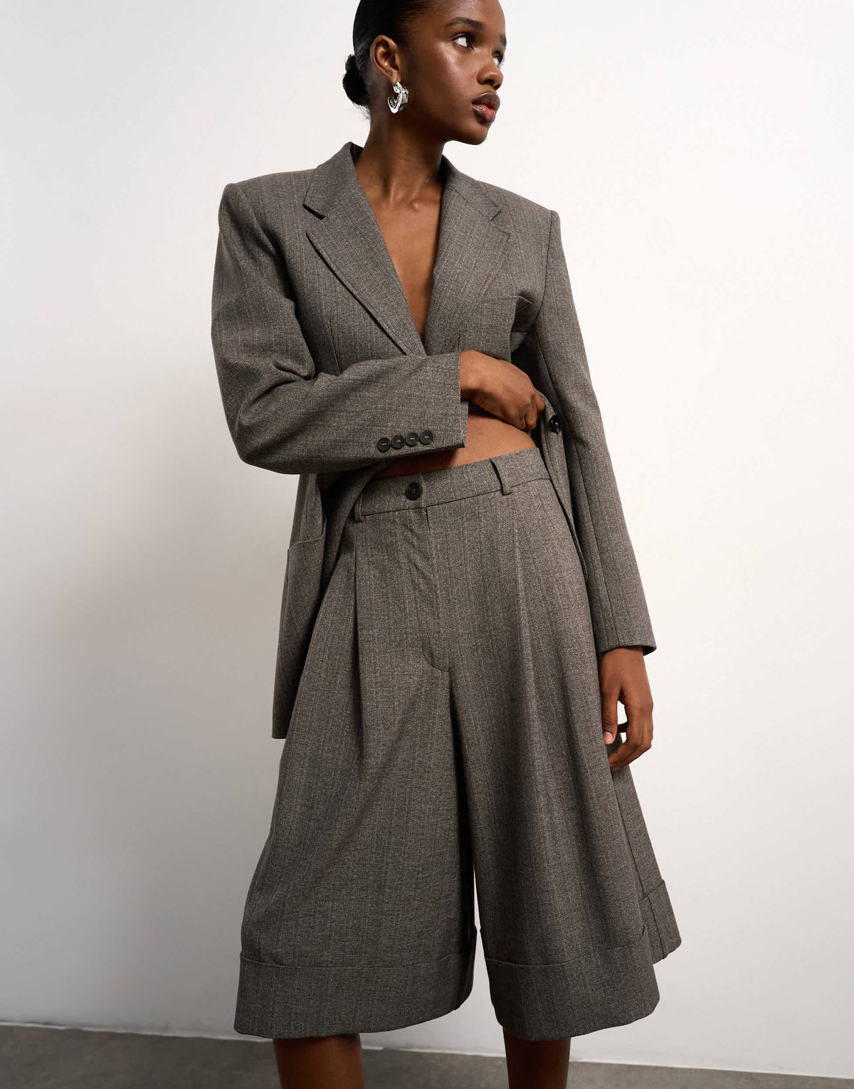 Tolu Coker x Topshop tailored longline short in taupe