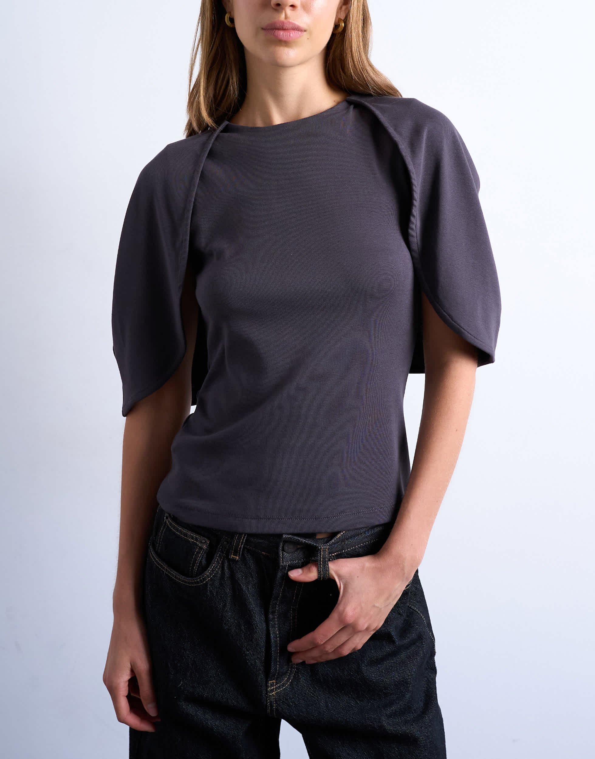 Top Topshop à cape moulante gris anthracite