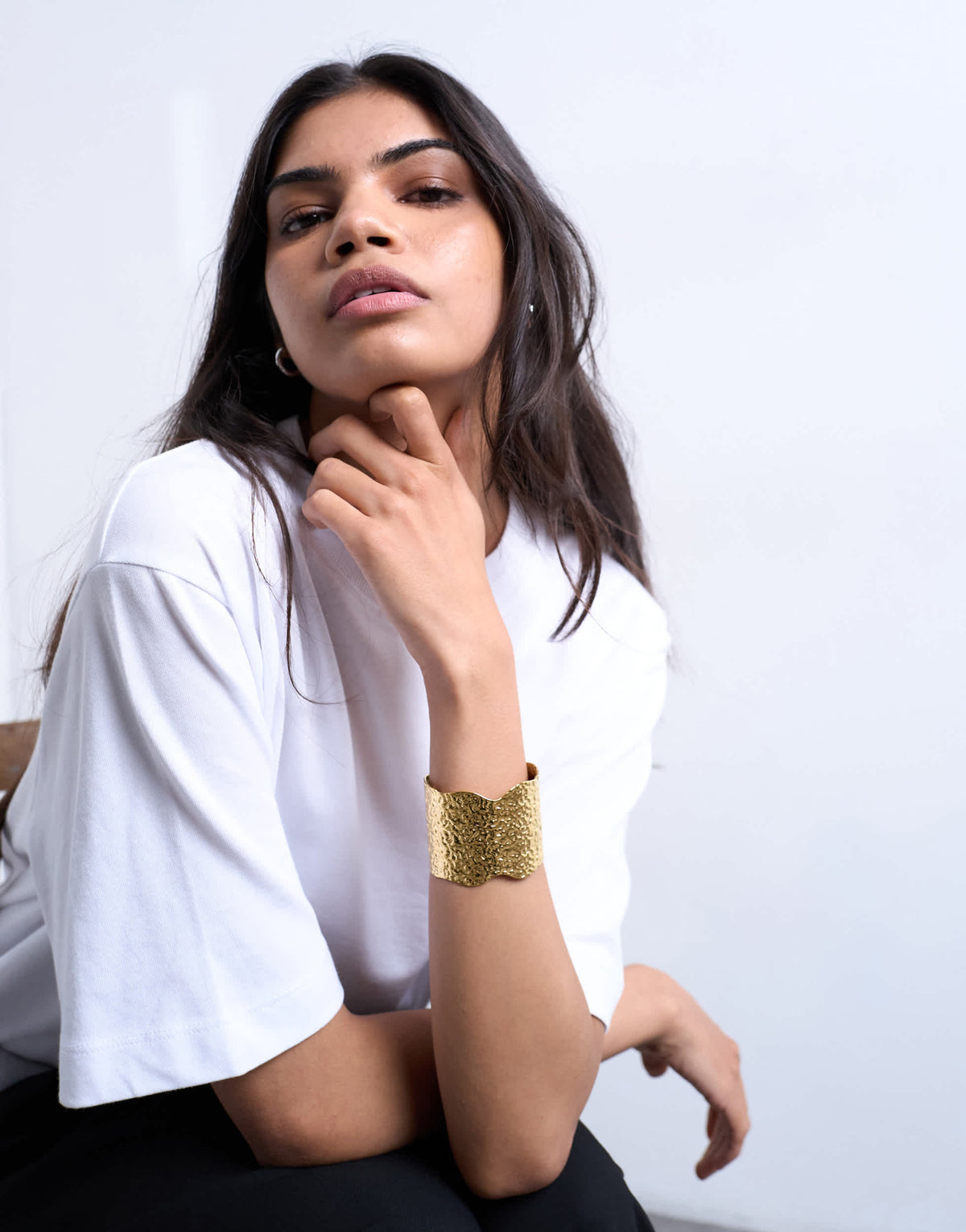 Topshop Bala stainless steel hammered cuff bracelet in gold tone