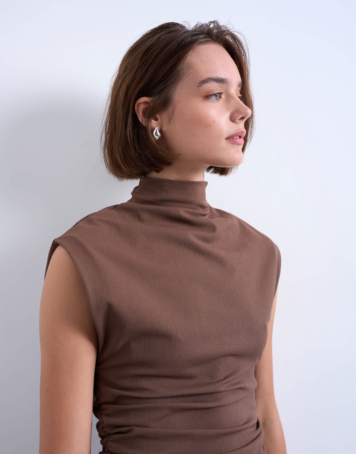 Topshop crepe high neck sleeveless tank in brown