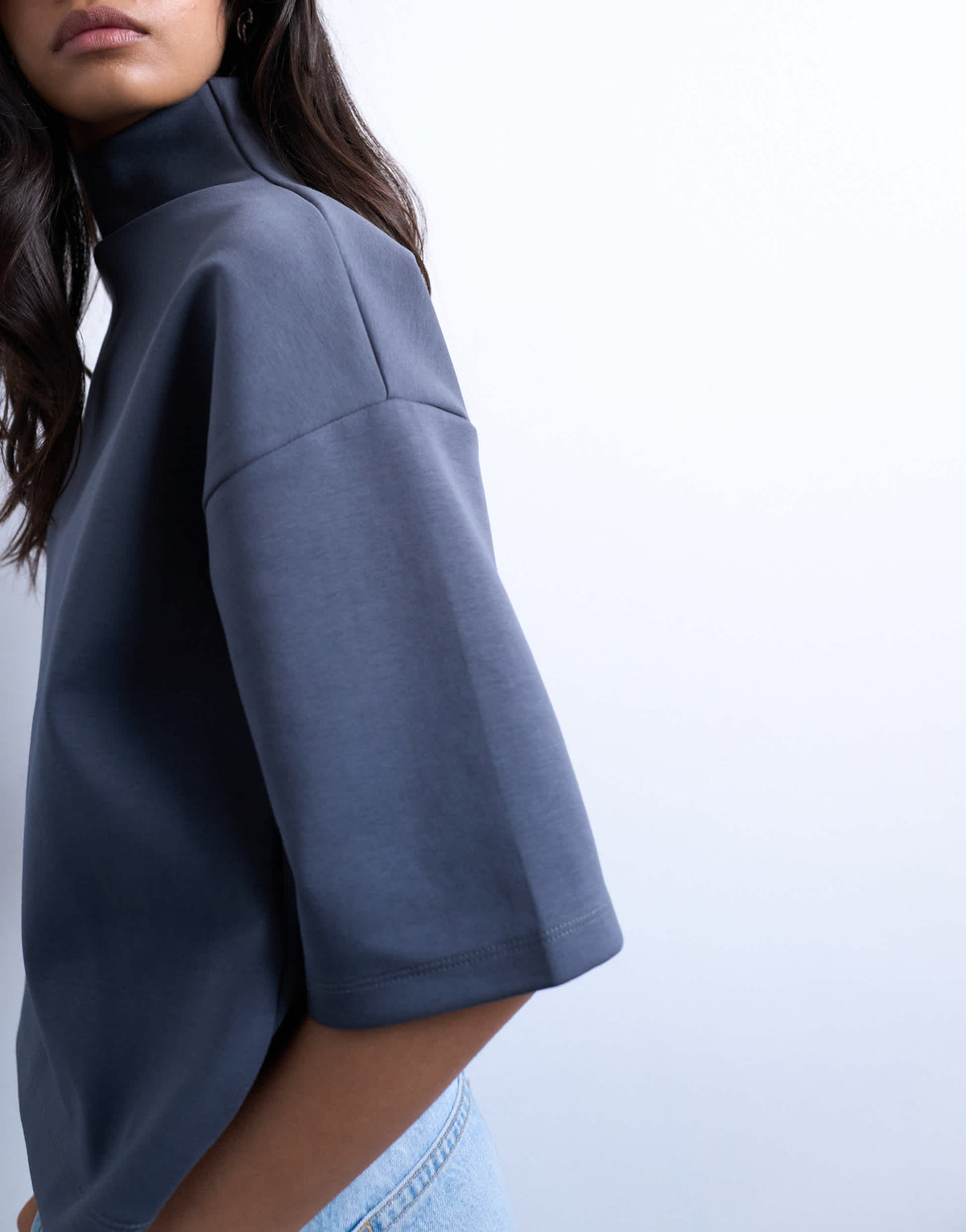Topshop interlock funnel neck top in charcoal grey