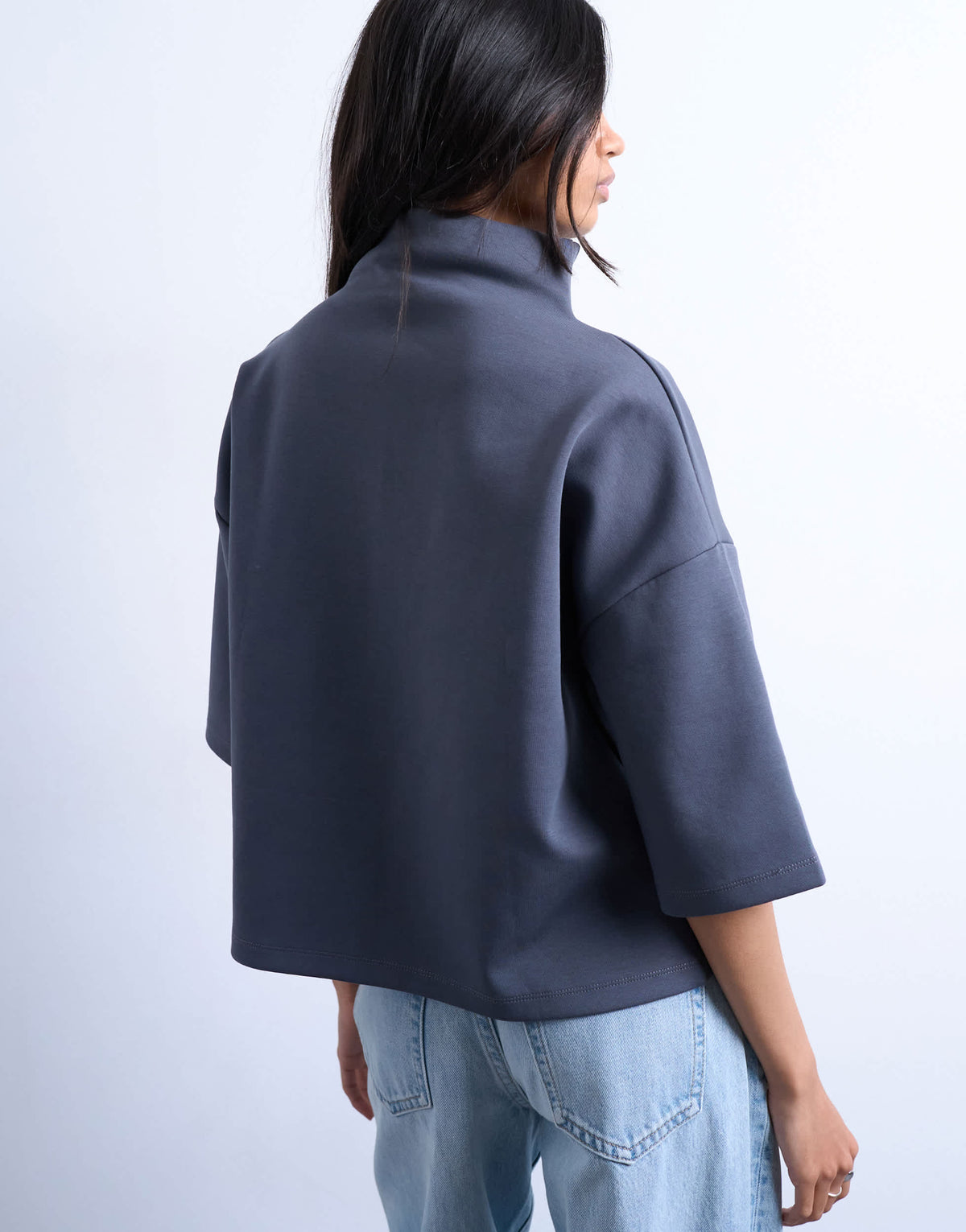 Topshop interlock funnel neck top in charcoal grey