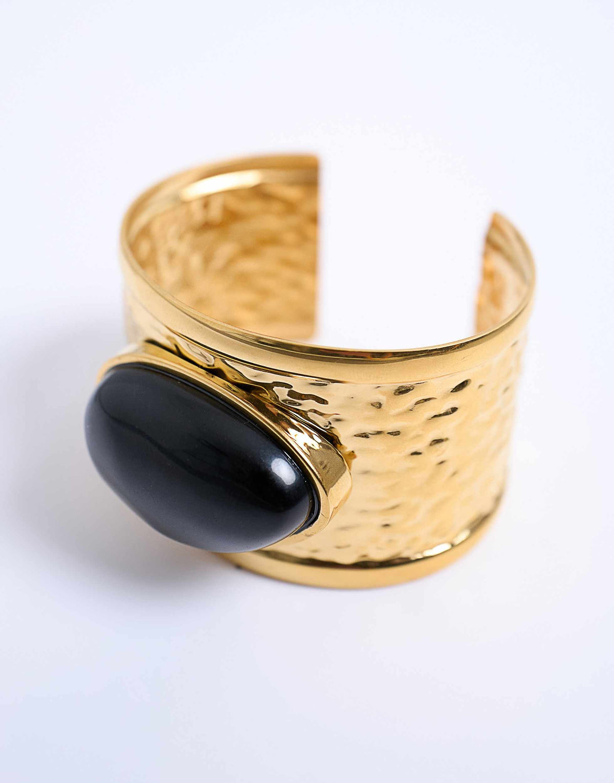 Topshop Blossom stainless steel bangle with black stone in gold