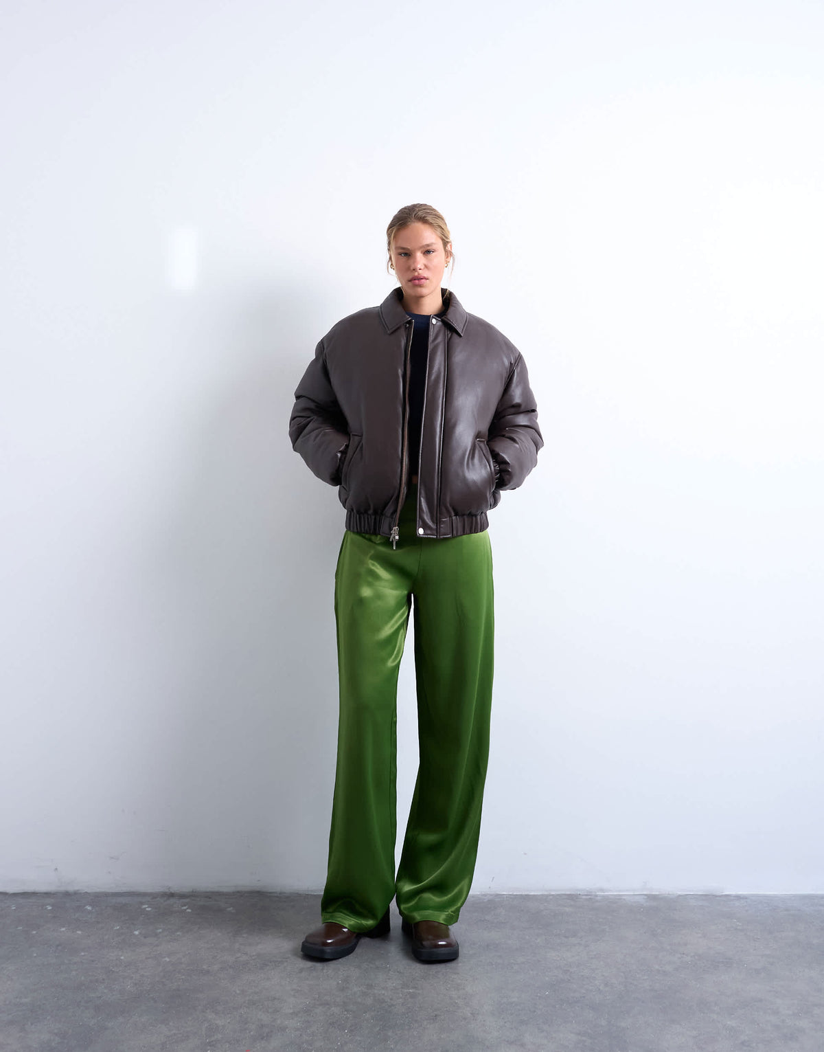 Topshop low rise satin trouser in green