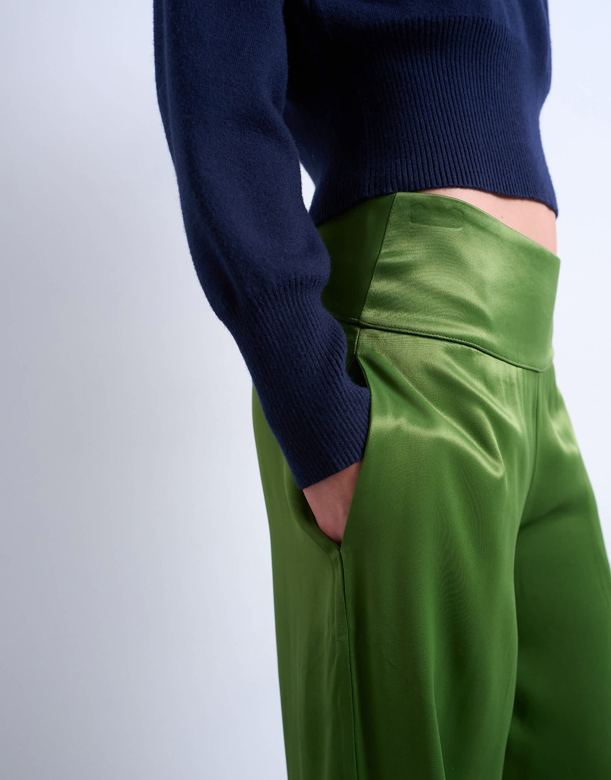 Topshop low rise satin trouser in green