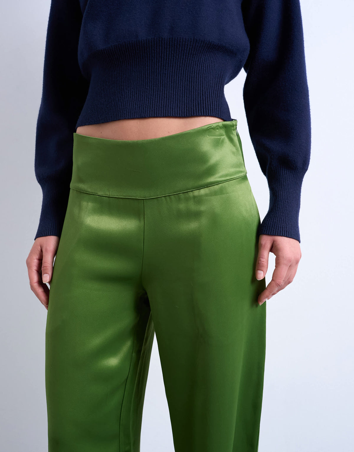 Topshop low rise satin trouser in green