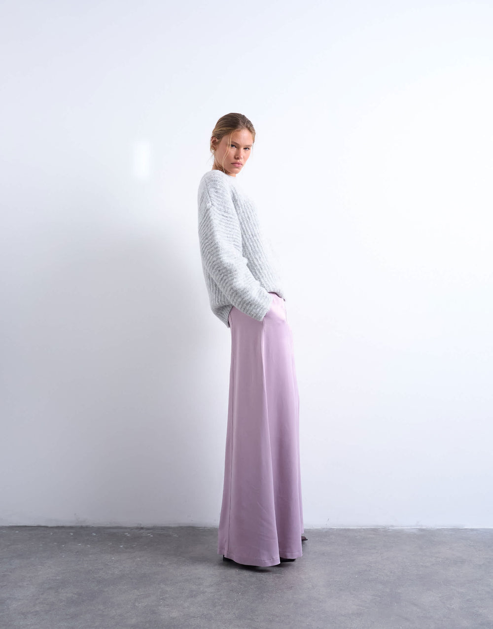 Topshop extreme wide leg satin trouser in pink