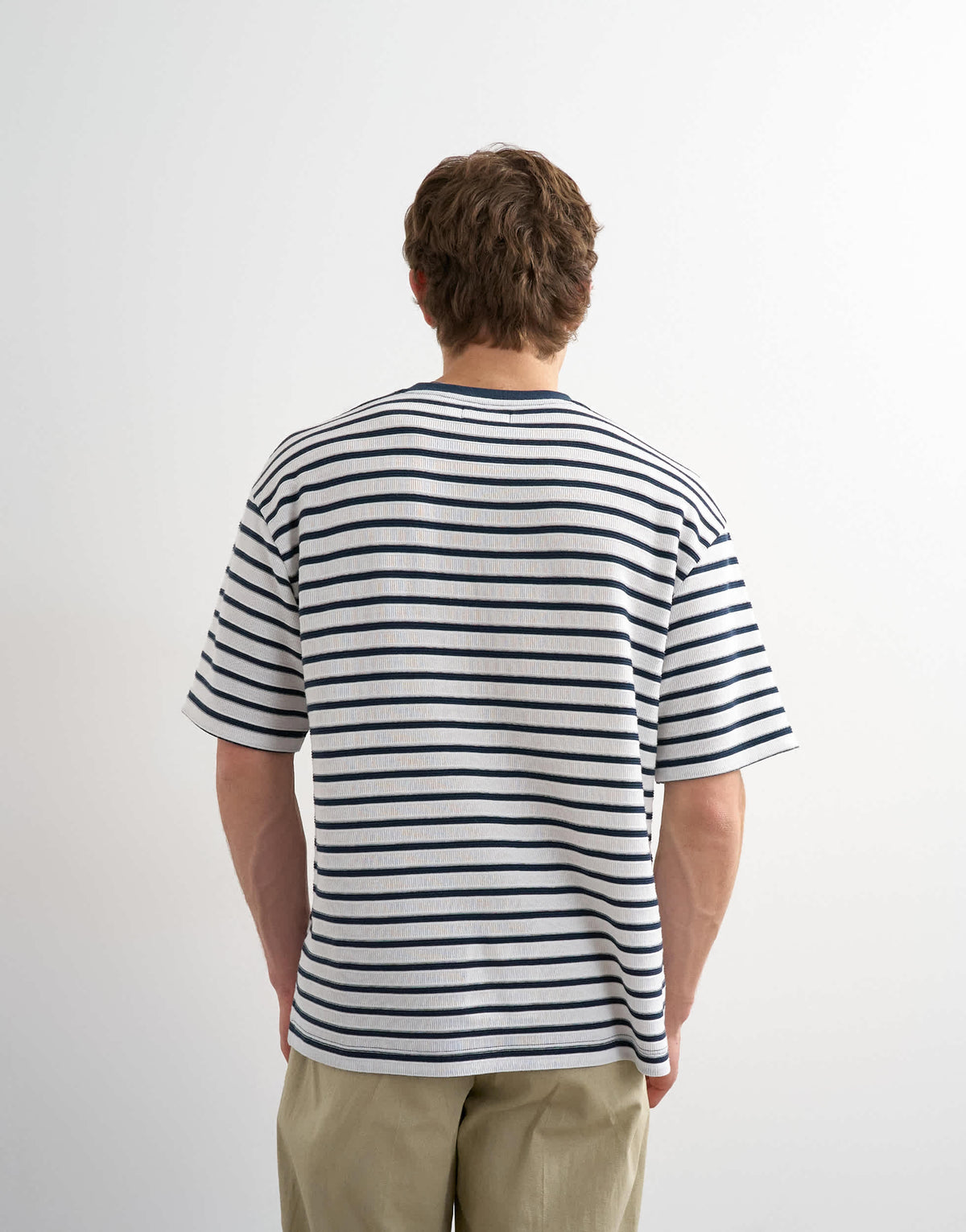 Topman relaxed fit textured t-shirt with breton stripe in navy