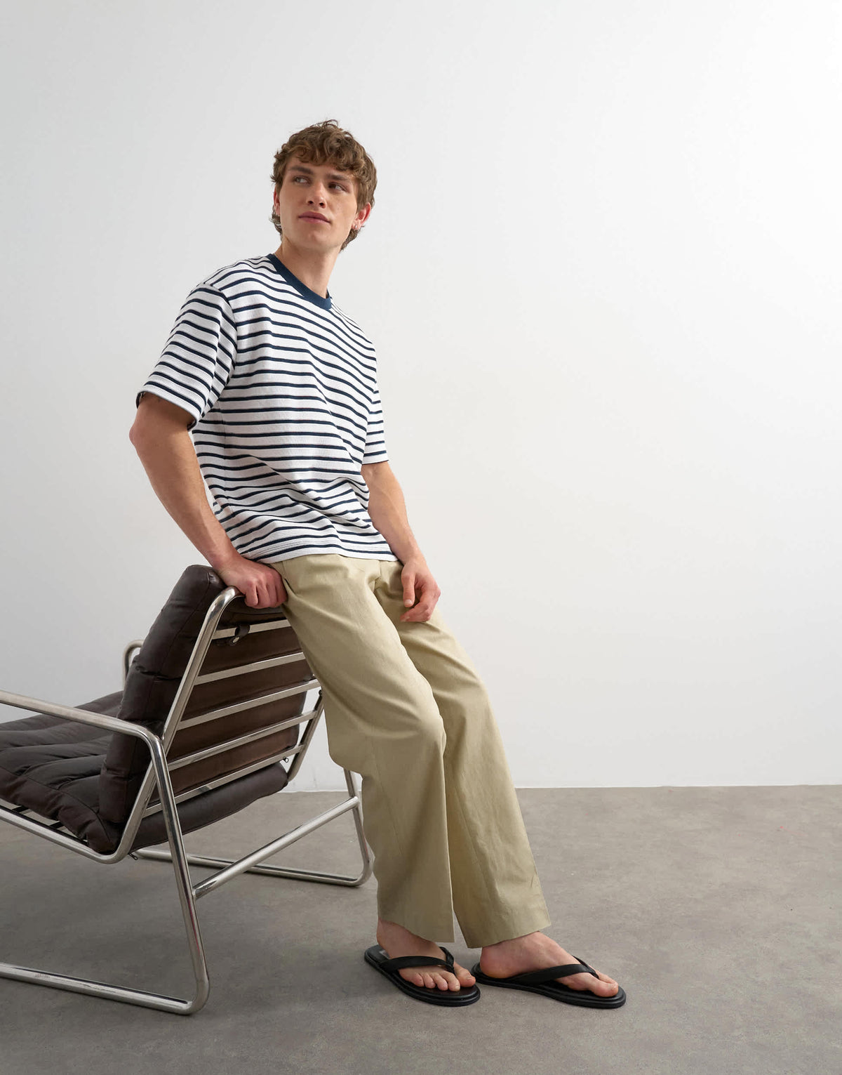 Topman relaxed fit textured t-shirt with breton stripe in navy