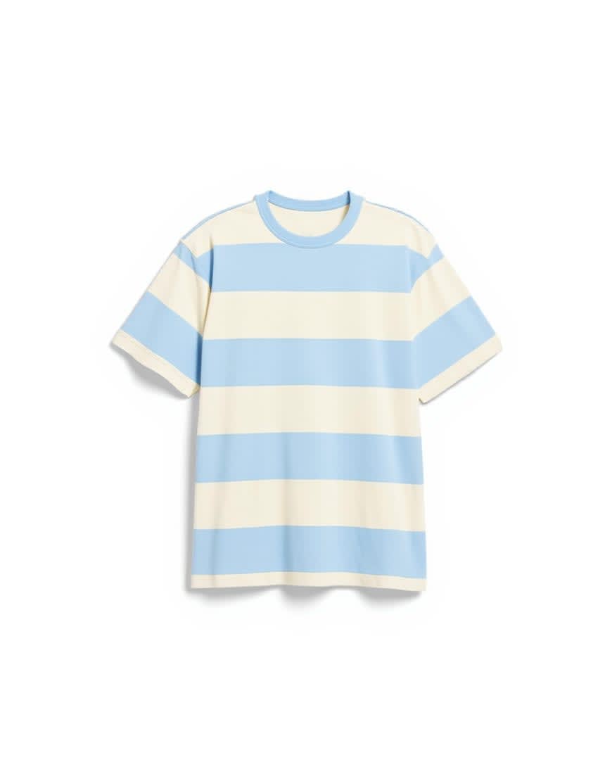 Topman relaxed fit t-shirt with wide stripe in blue and cream 