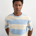 Topman relaxed fit t-shirt with wide stripe in blue and cream 