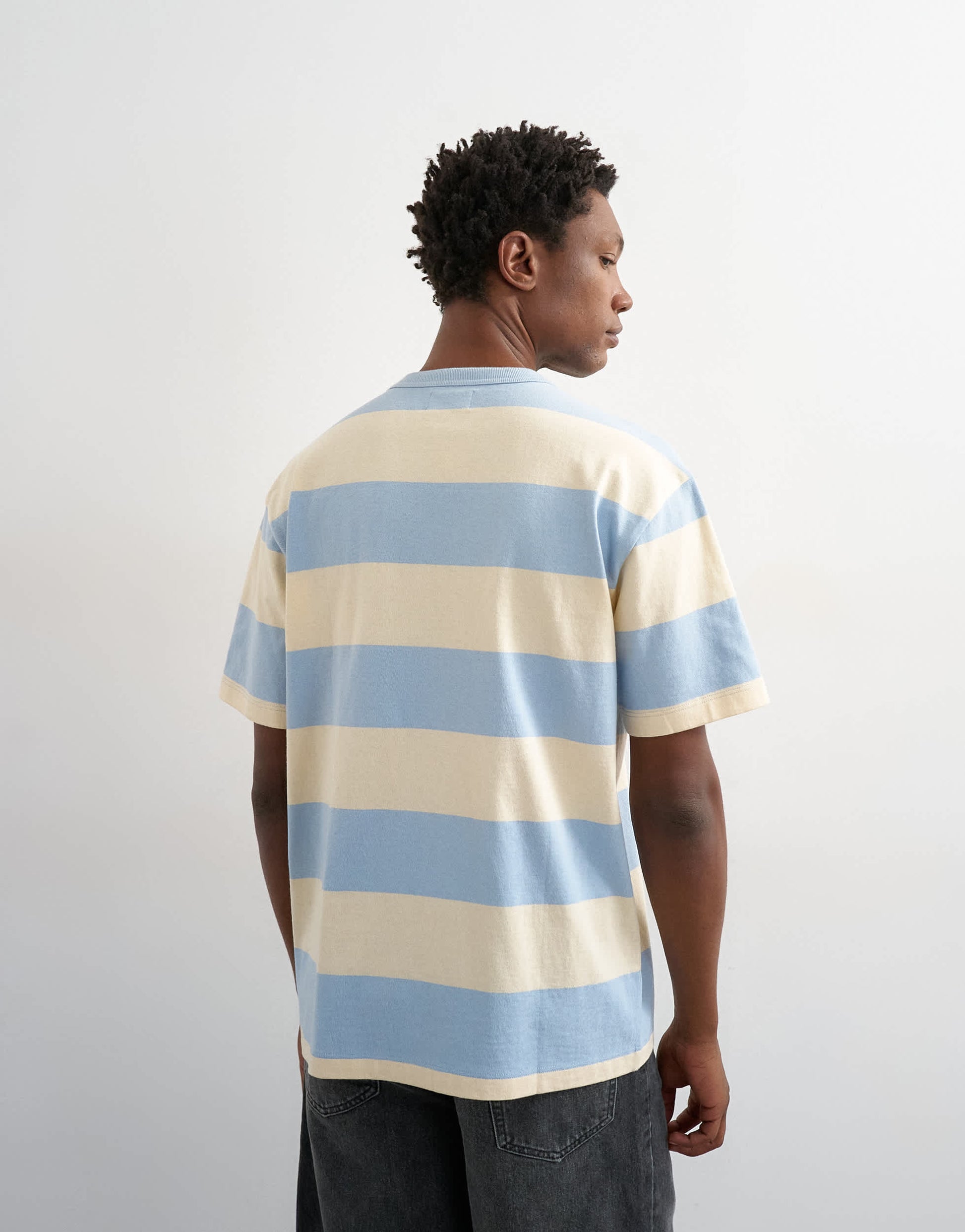 Topman relaxed fit t-shirt with wide stripe in blue and cream 