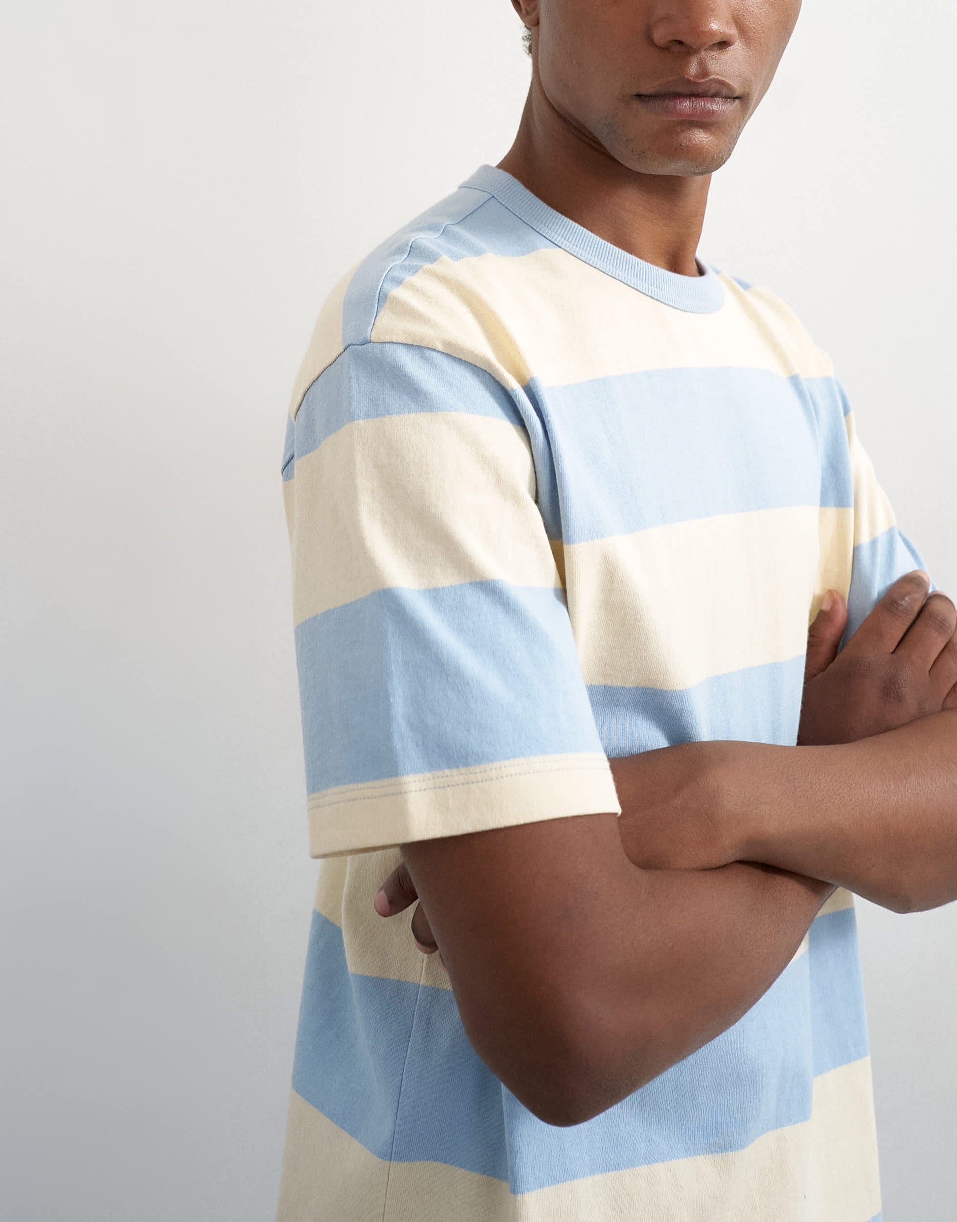 Topman relaxed fit t-shirt with wide stripe in blue and cream 