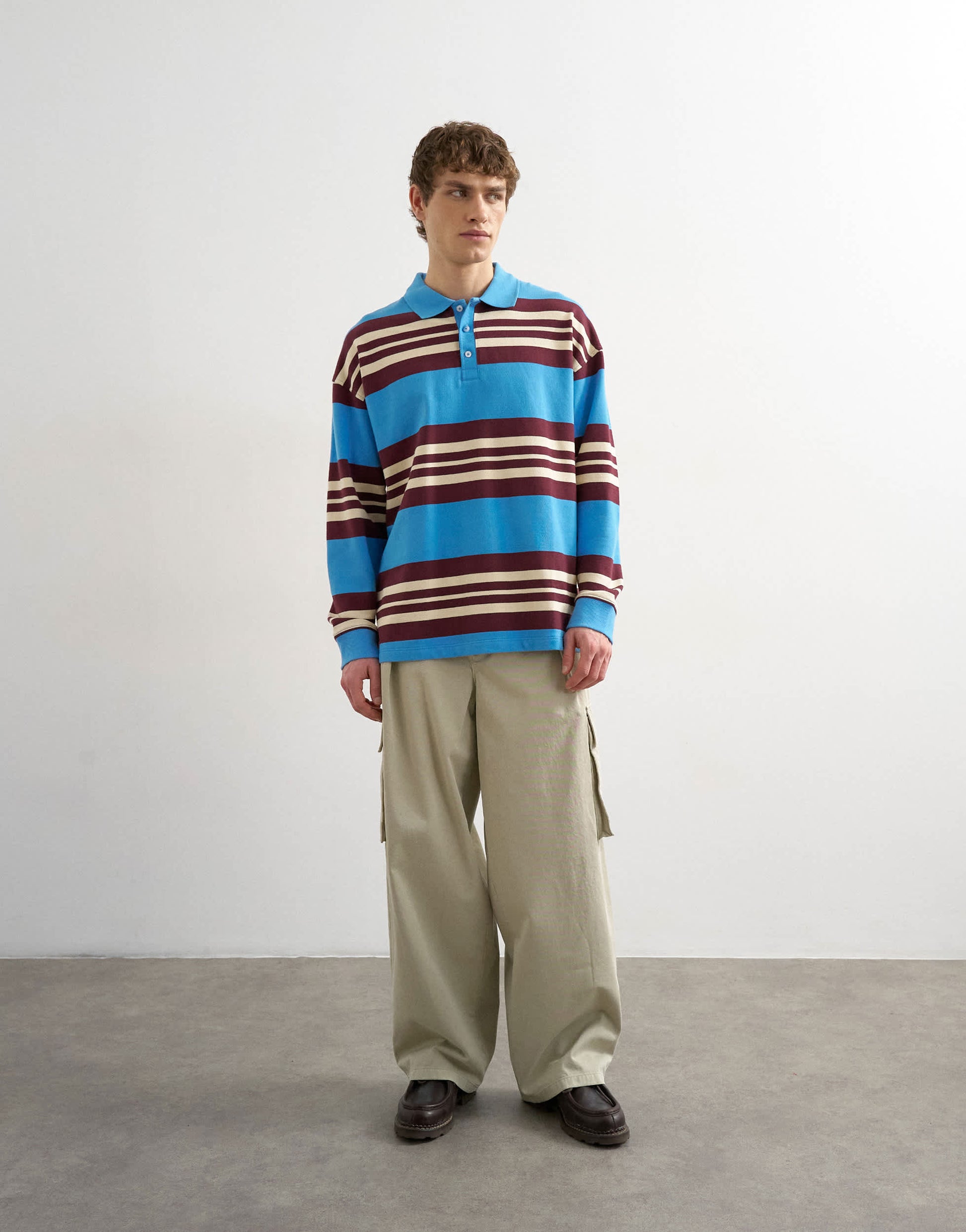 Topman relaxed fit stripe polo in blue