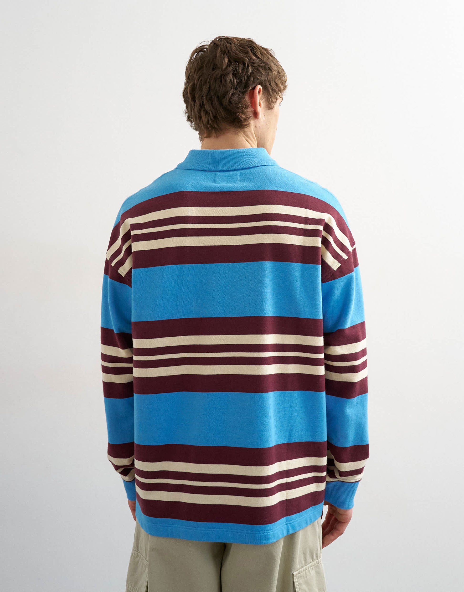 Topman relaxed fit stripe polo in blue
