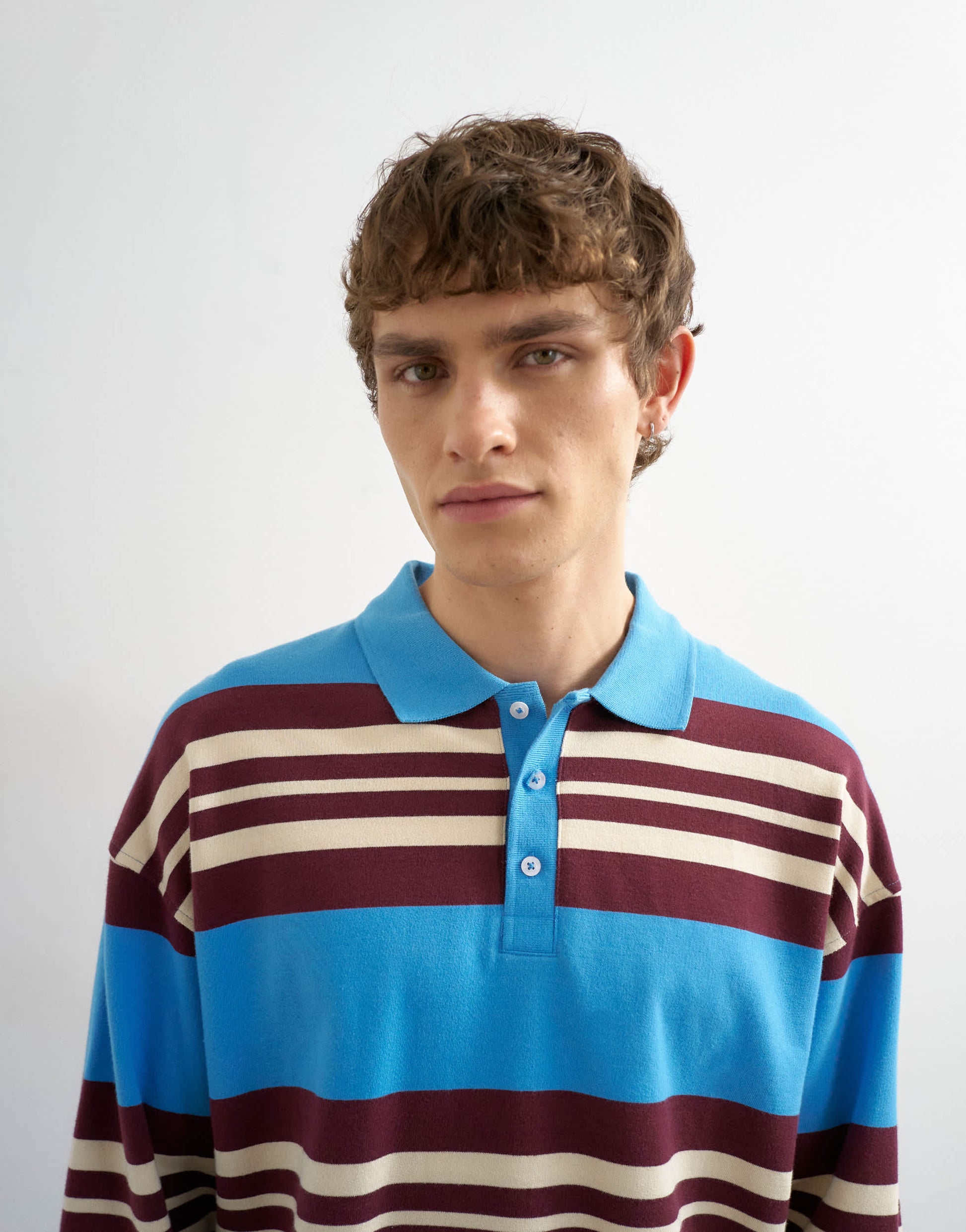 Topman relaxed fit stripe polo in blue
