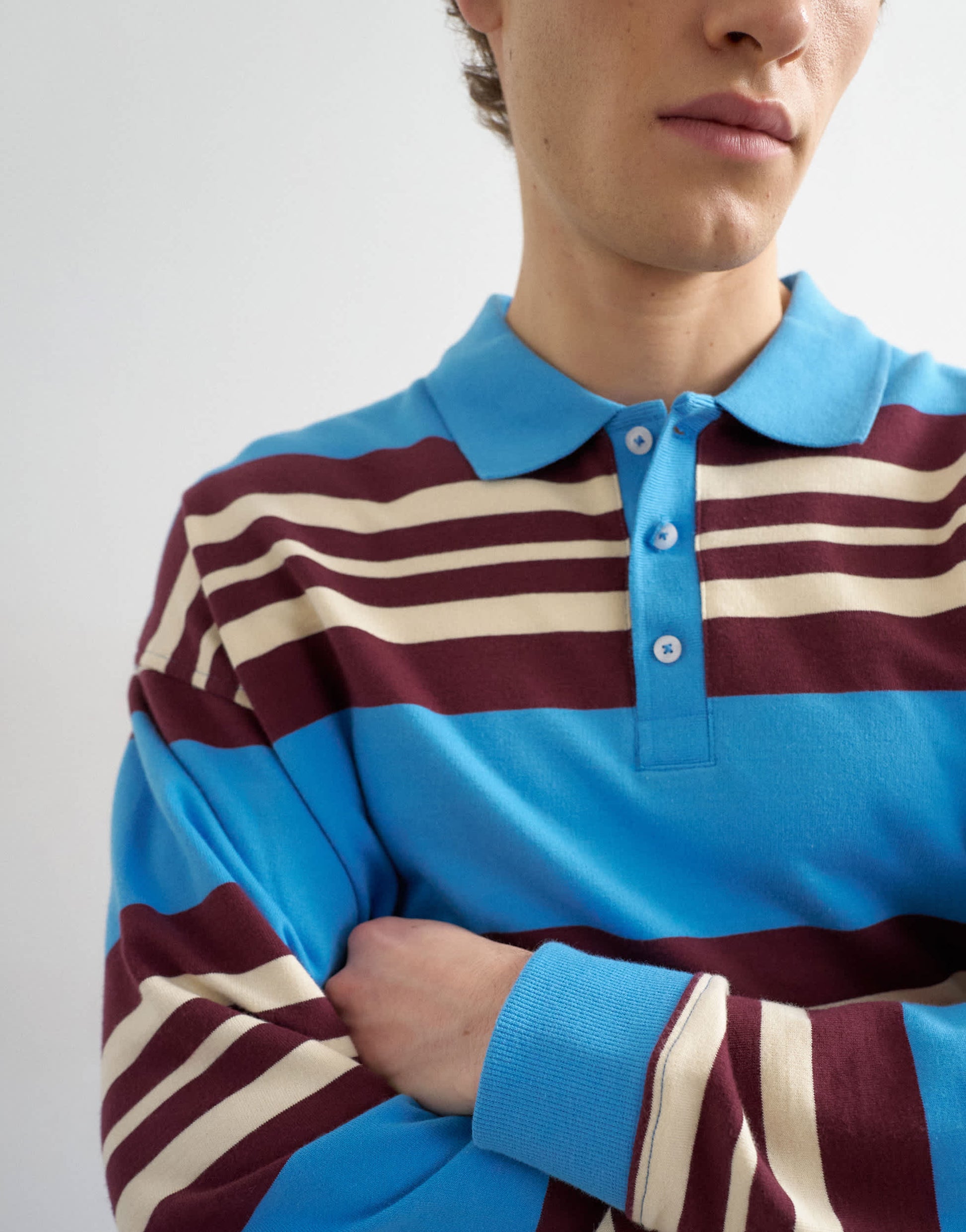 Topman relaxed fit stripe polo in blue