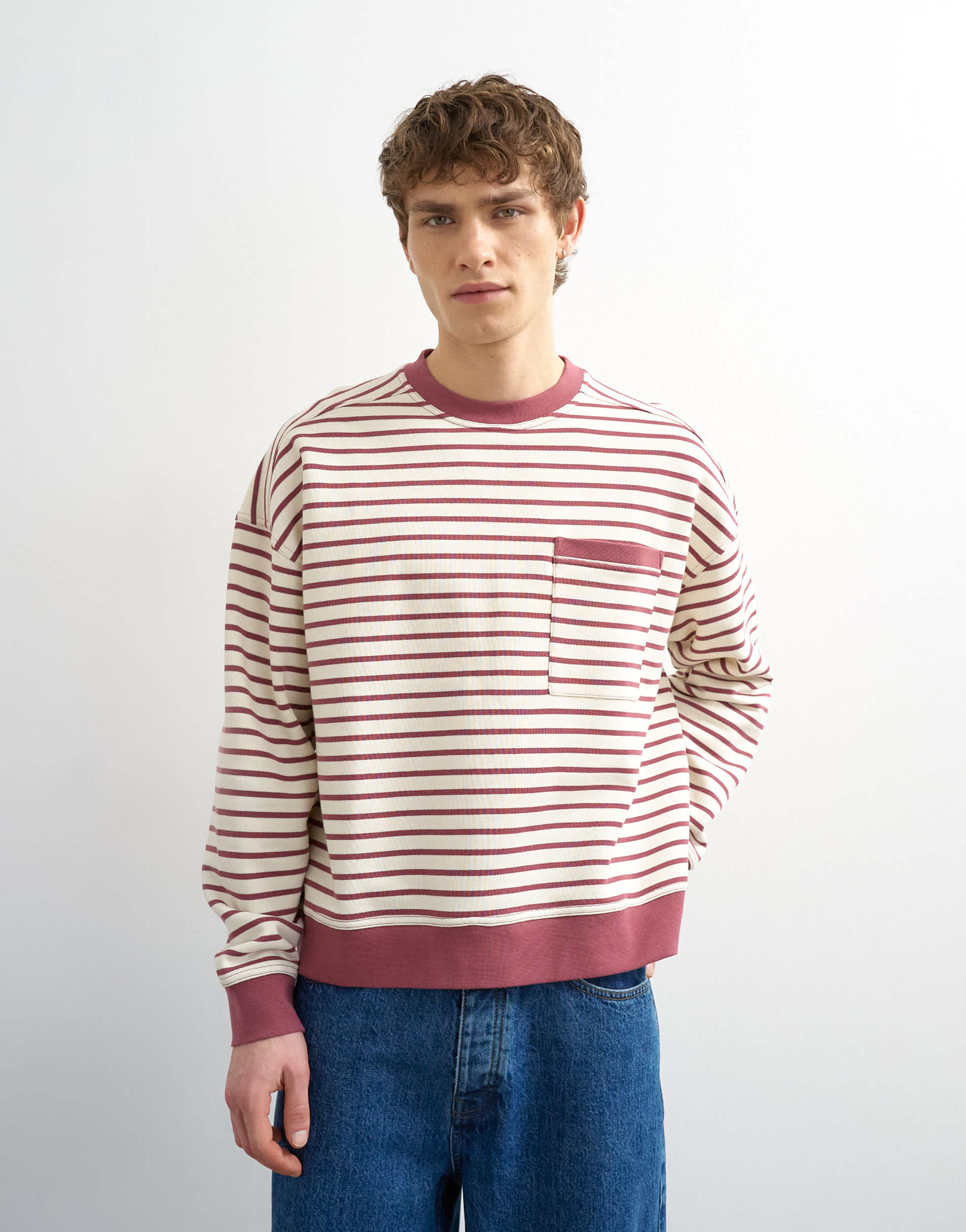 Topman boxy fit stripe sweatshirt in pink